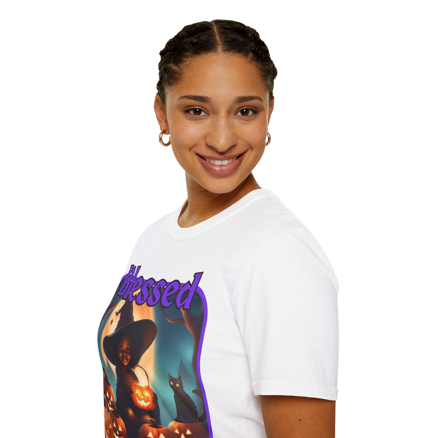 Blessed Samhain Cute Witch PRfont LTcolors Unisex T-Shirt by cypherpunkgear – cypherpunkgear.com | Cypherpunk Merch
