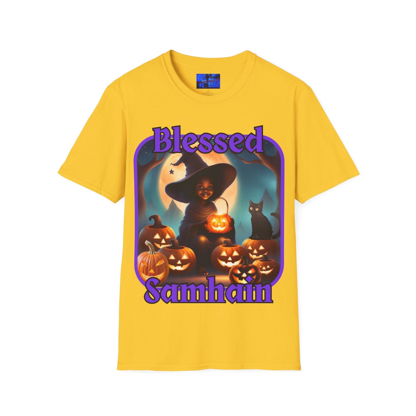 Blessed Samhain Cute Witch PRfont LTcolors Unisex T-Shirt by cypherpunkgear – cypherpunkgear.com | Cypherpunk Merch
