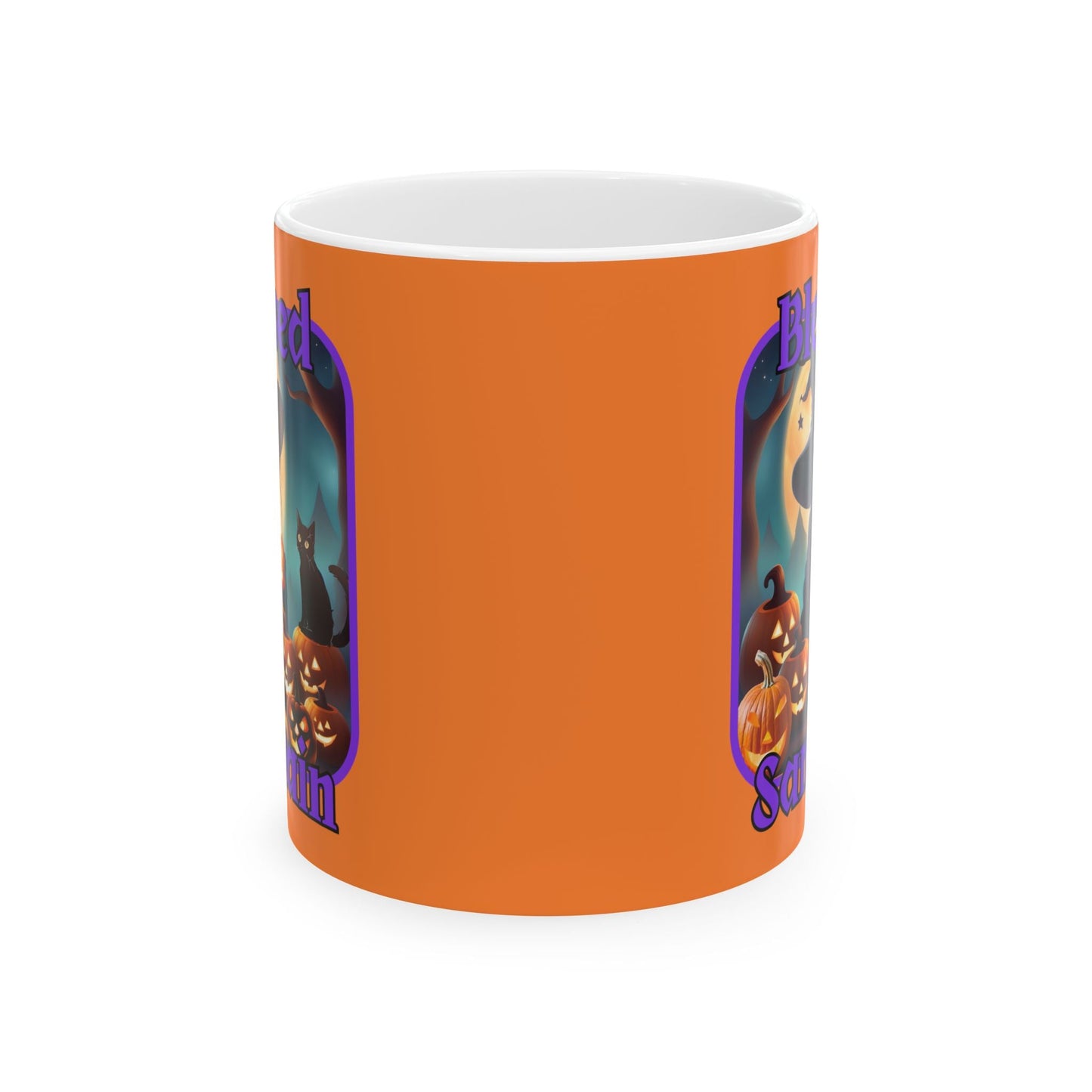 Blessed Samhain Cute Witch PRfont Orange Mug by cypherpunkgear – cypherpunkgear.com | Cypherpunk Merch