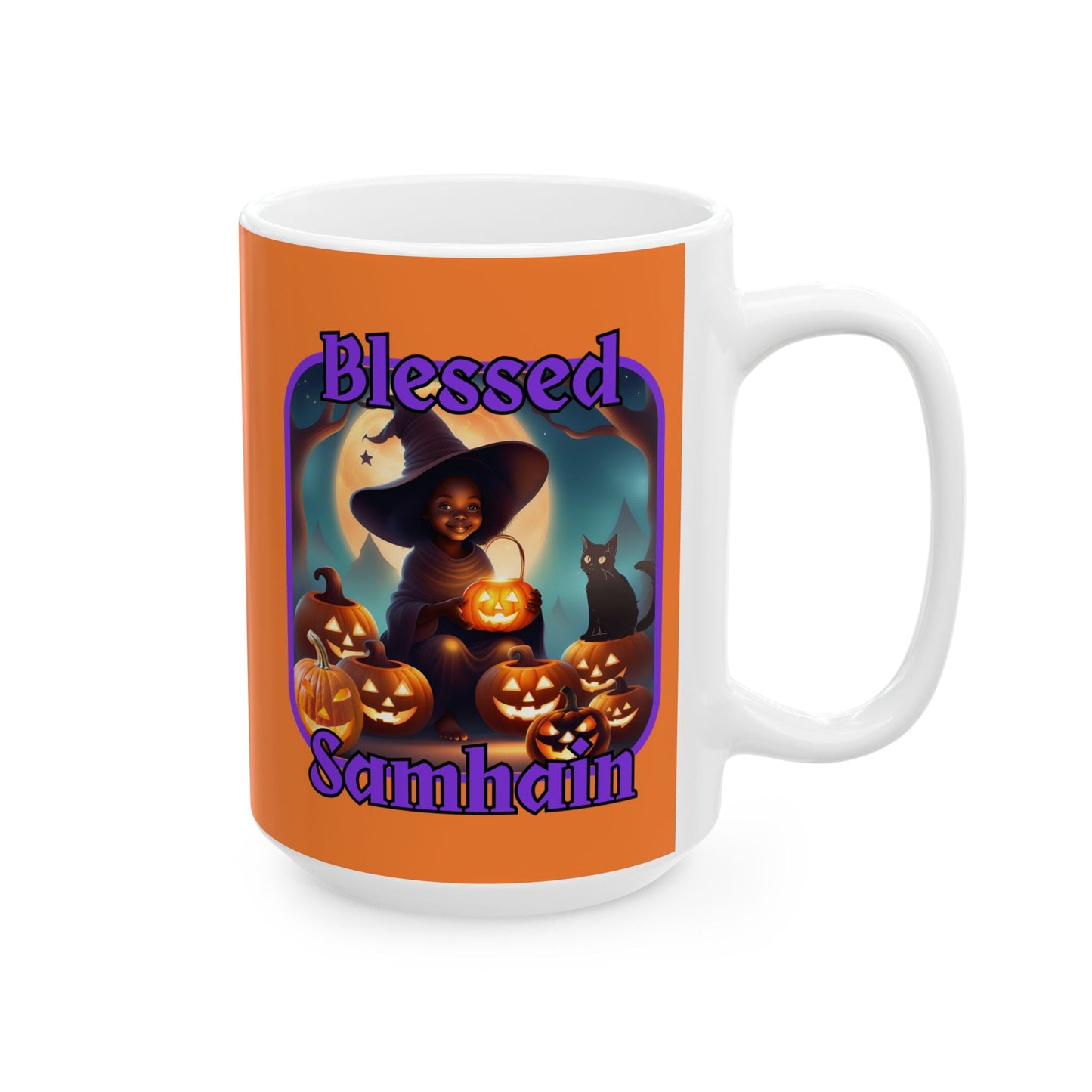 Blessed Samhain Cute Witch PRfont Orange Mug by cypherpunkgear – cypherpunkgear.com | Cypherpunk Merch