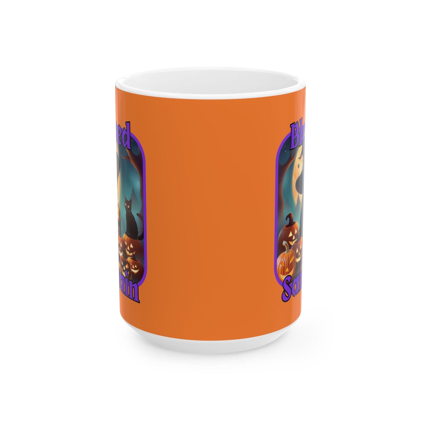Blessed Samhain Cute Witch PRfont Orange Mug by cypherpunkgear – cypherpunkgear.com | Cypherpunk Merch