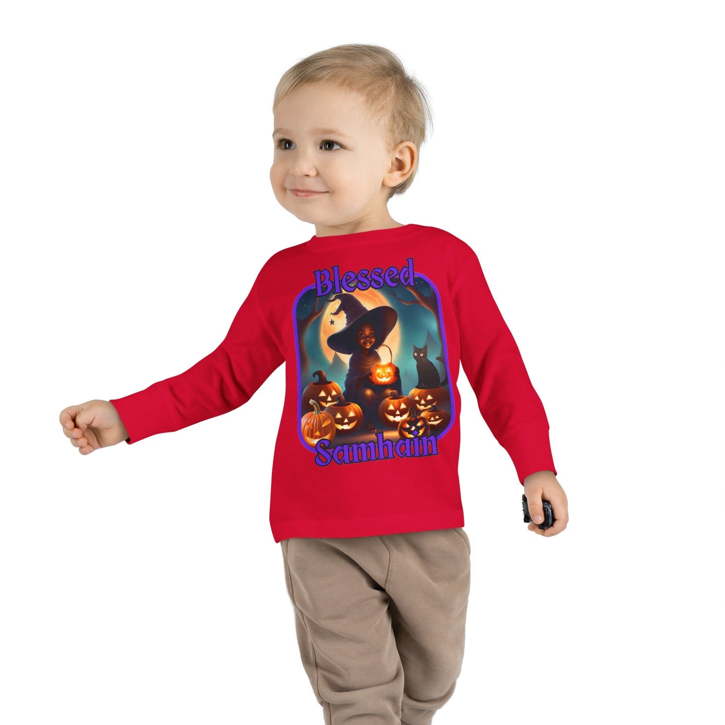 Blessed Samhain Cute Witch PRfont Toddler Long Sleeve Tee by cypherpunkgear – cypherpunkgear.com | Cypherpunk Merch
