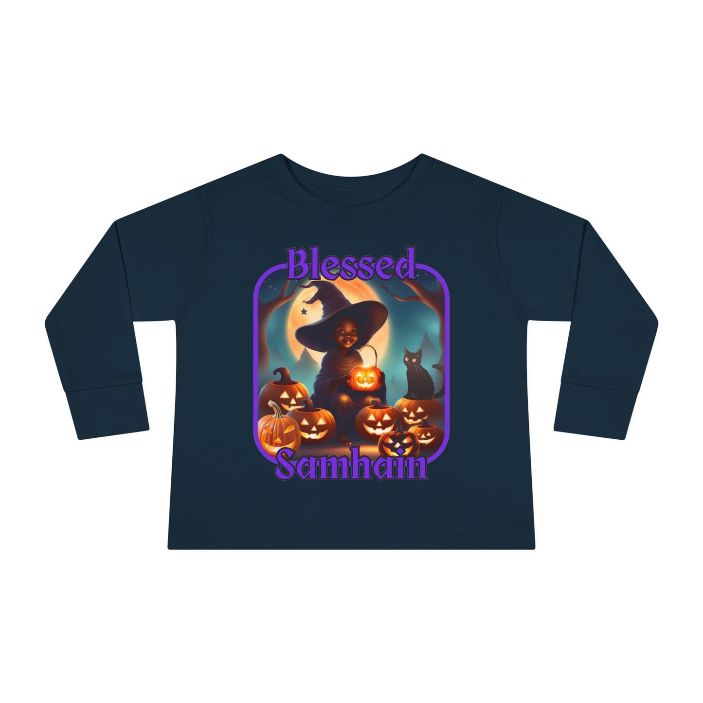 Blessed Samhain Cute Witch PRfont Toddler Long Sleeve Tee by cypherpunkgear – cypherpunkgear.com | Cypherpunk Merch