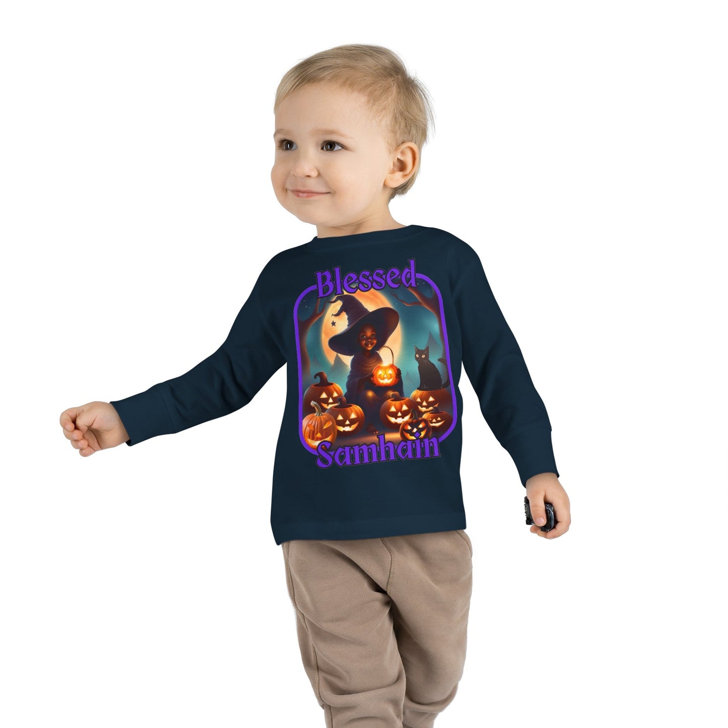 Blessed Samhain Cute Witch PRfont Toddler Long Sleeve Tee by cypherpunkgear – cypherpunkgear.com | Cypherpunk Merch