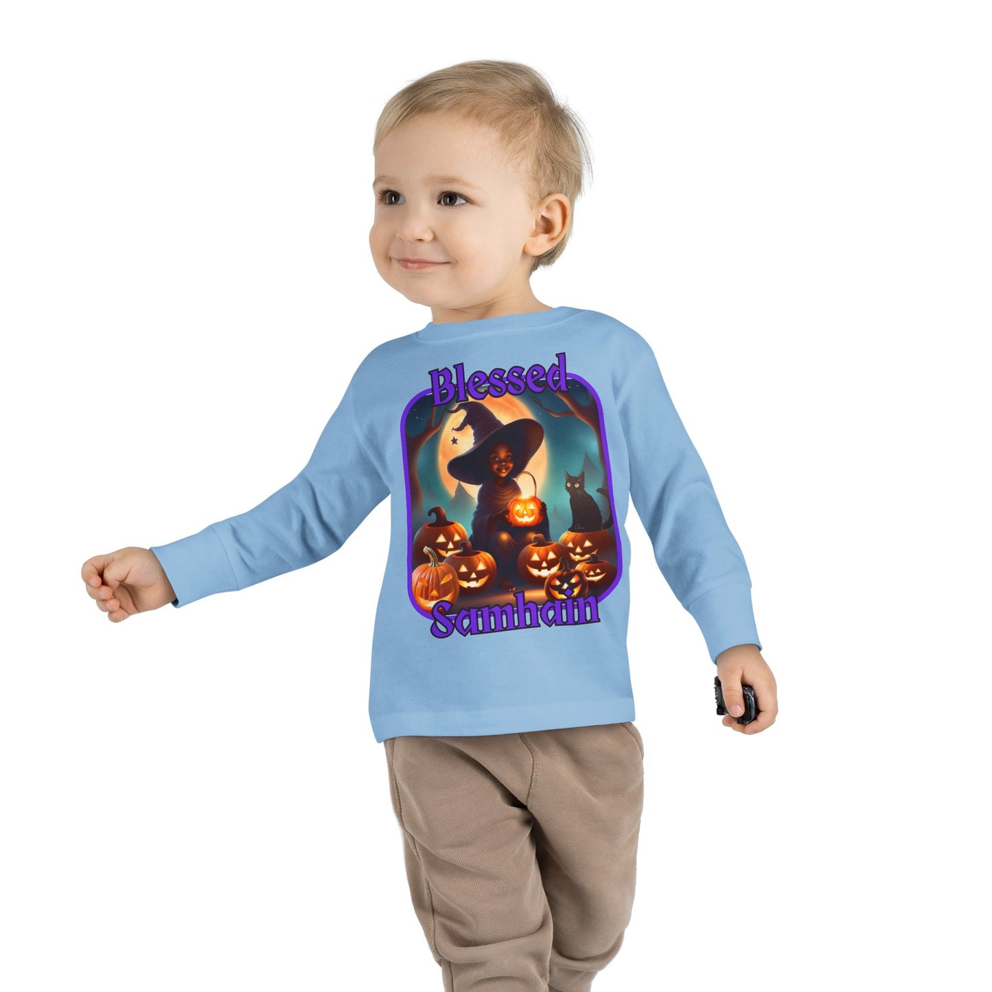 Blessed Samhain Cute Witch PRfont Toddler Long Sleeve Tee by cypherpunkgear – cypherpunkgear.com | Cypherpunk Merch