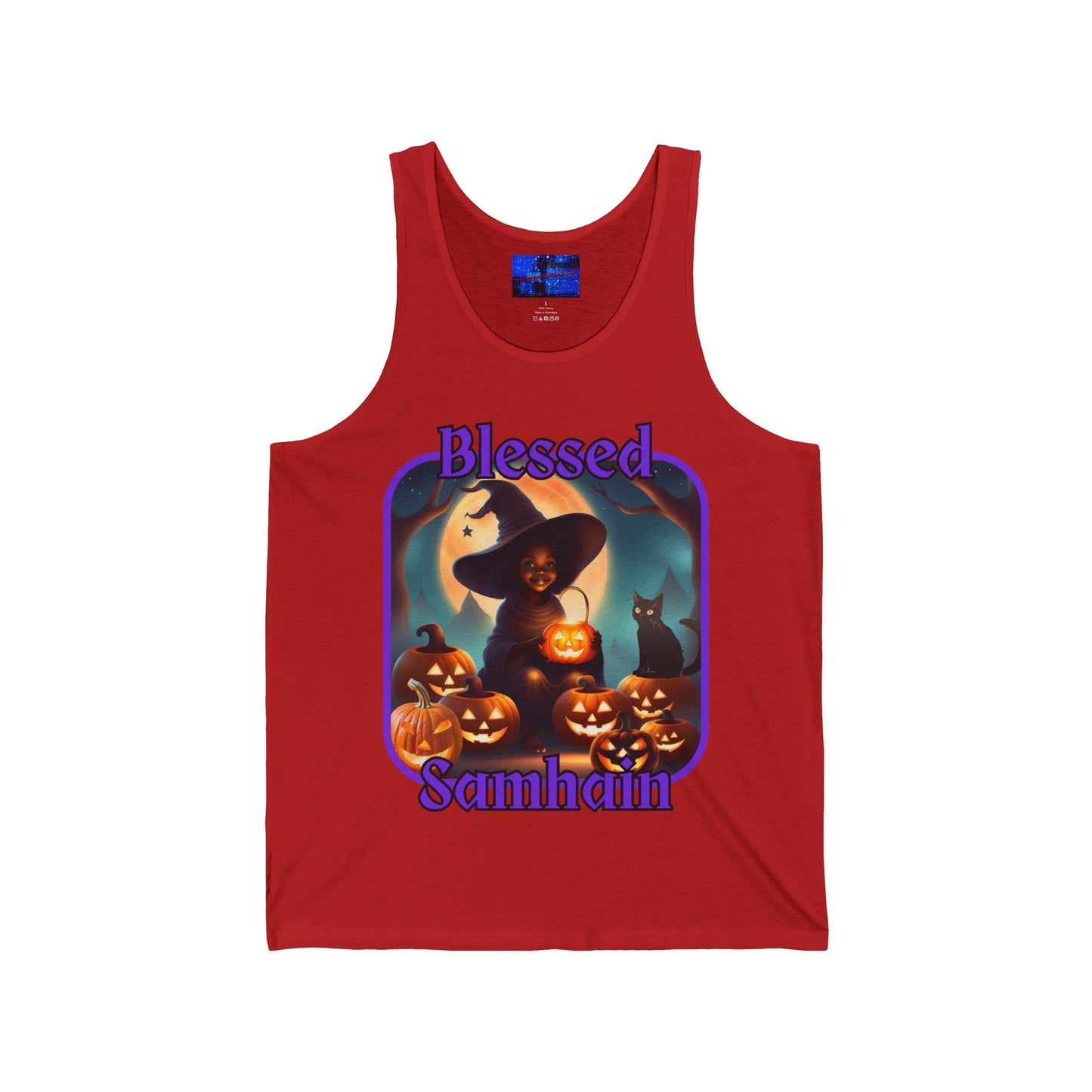 Blessed Samhain Cute Witch PRfont Unisex Jersey Tank Top by cypherpunkgear – cypherpunkgear.com | Cypherpunk Merch