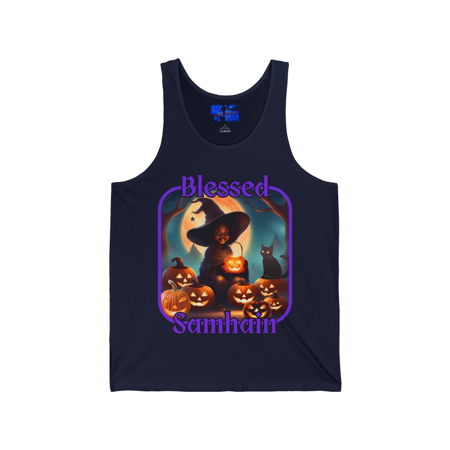 Blessed Samhain Cute Witch PRfont Unisex Jersey Tank Top by cypherpunkgear – cypherpunkgear.com | Cypherpunk Merch