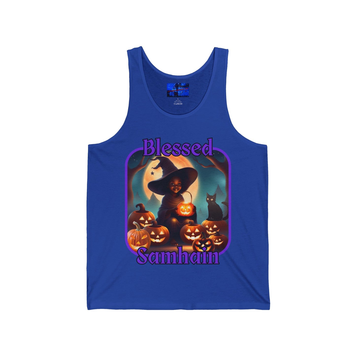 Blessed Samhain Cute Witch PRfont Unisex Jersey Tank Top by cypherpunkgear – cypherpunkgear.com | Cypherpunk Merch