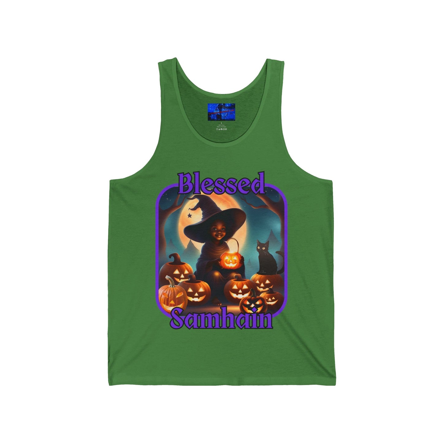 Blessed Samhain Cute Witch PRfont Unisex Jersey Tank Top by cypherpunkgear – cypherpunkgear.com | Cypherpunk Merch