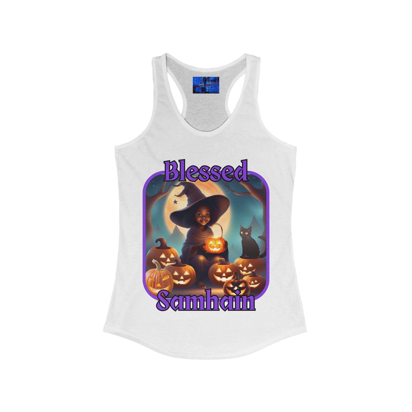 Blessed Samhain Cute Witch PRfont Women's Racerback Tank Top by cypherpunkgear – cypherpunkgear.com | Cypherpunk Merch