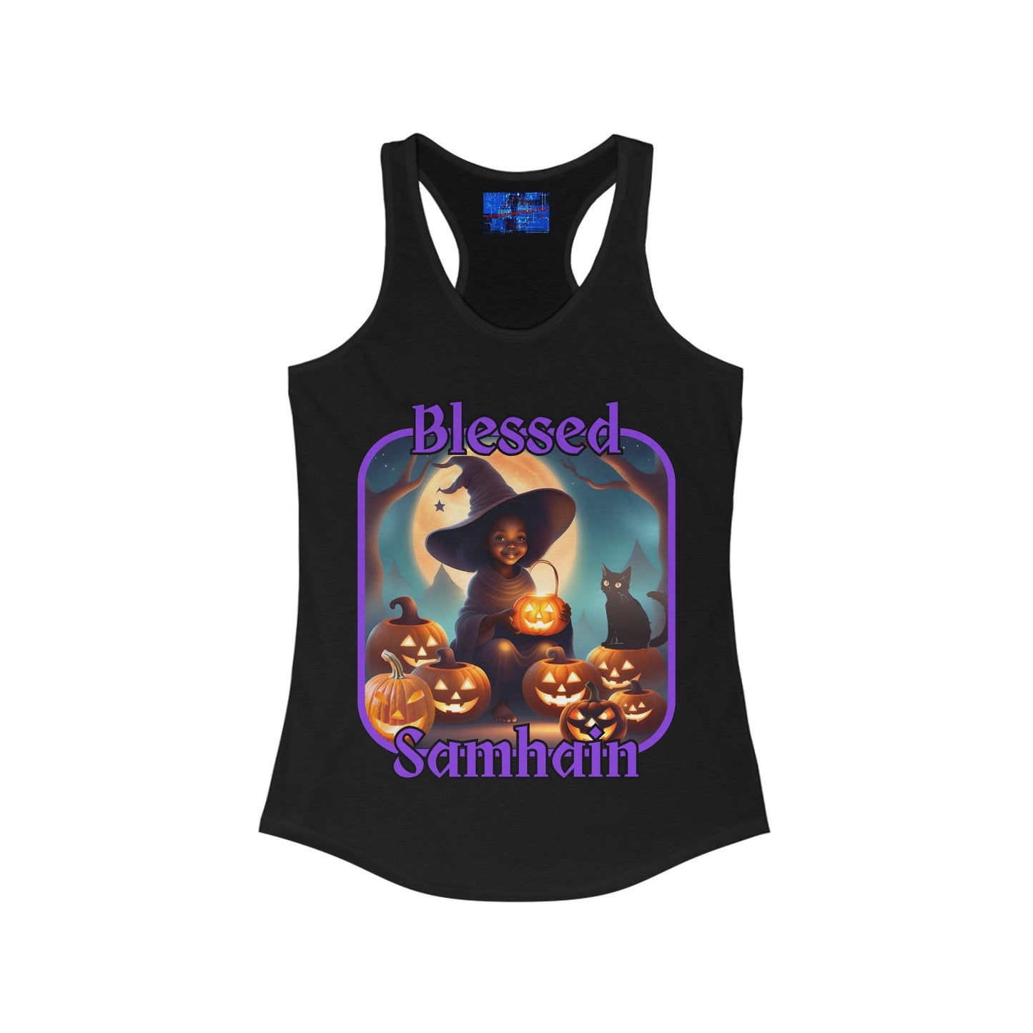 Blessed Samhain Cute Witch PRfont Women's Racerback Tank Top by cypherpunkgear – cypherpunkgear.com | Cypherpunk Merch