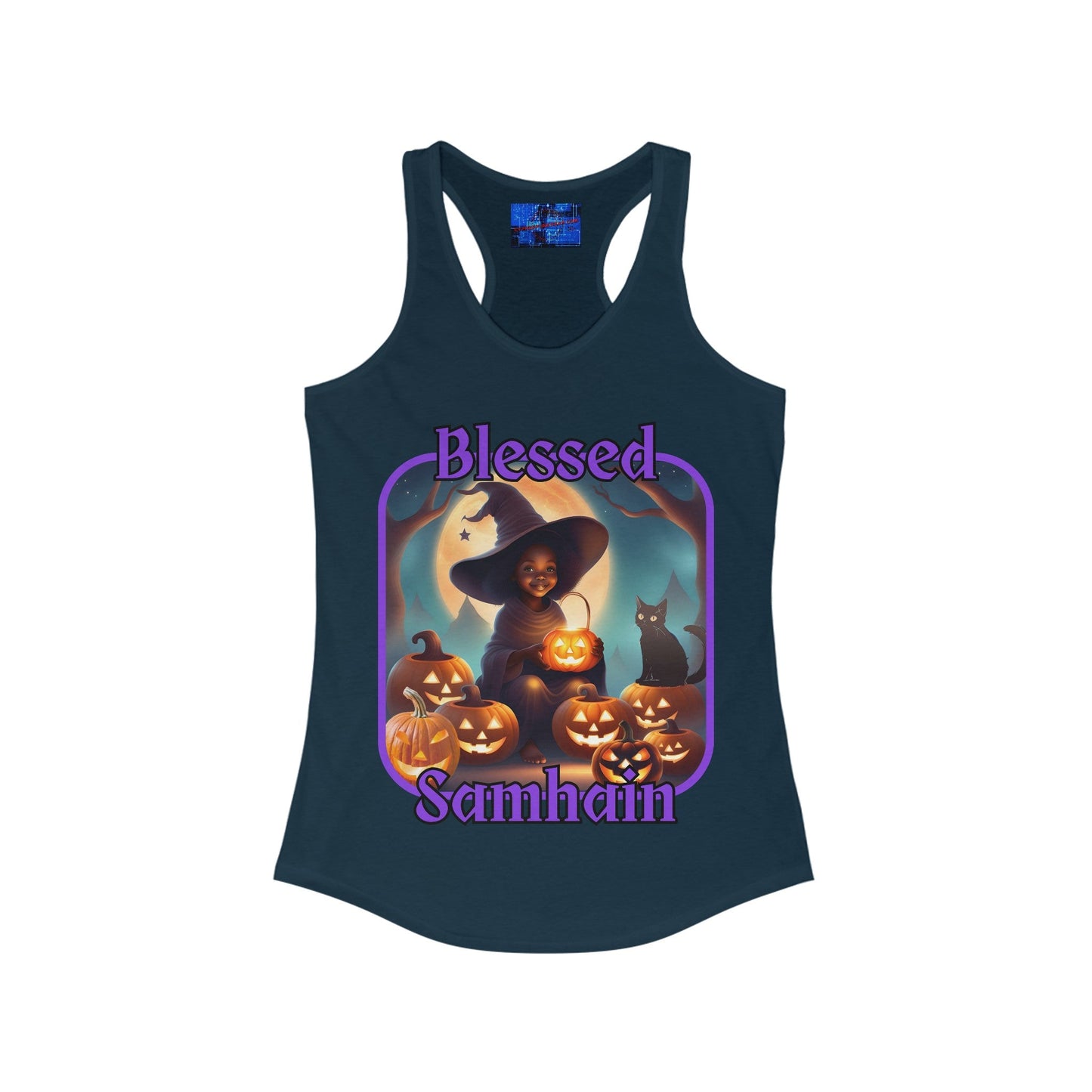 Blessed Samhain Cute Witch PRfont Women's Racerback Tank Top by cypherpunkgear – cypherpunkgear.com | Cypherpunk Merch