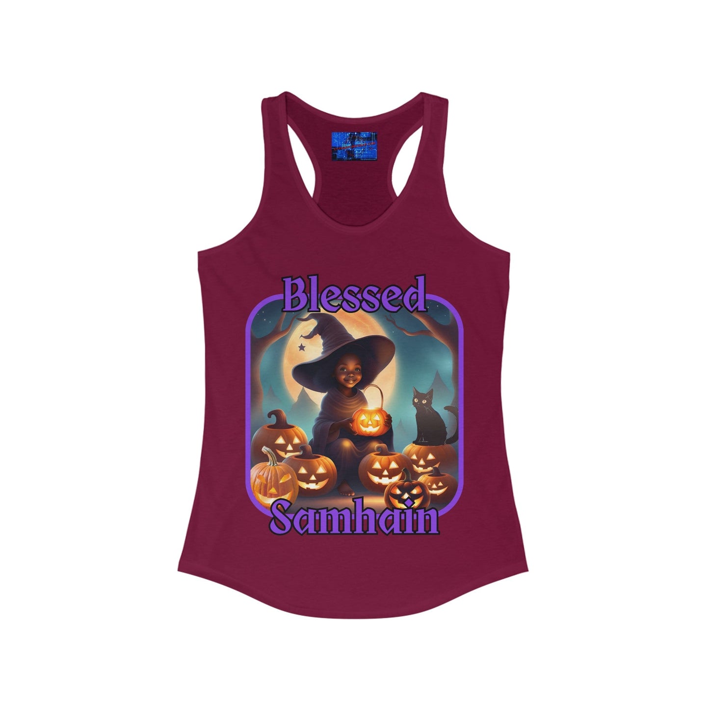 Blessed Samhain Cute Witch PRfont Women's Racerback Tank Top by cypherpunkgear – cypherpunkgear.com | Cypherpunk Merch