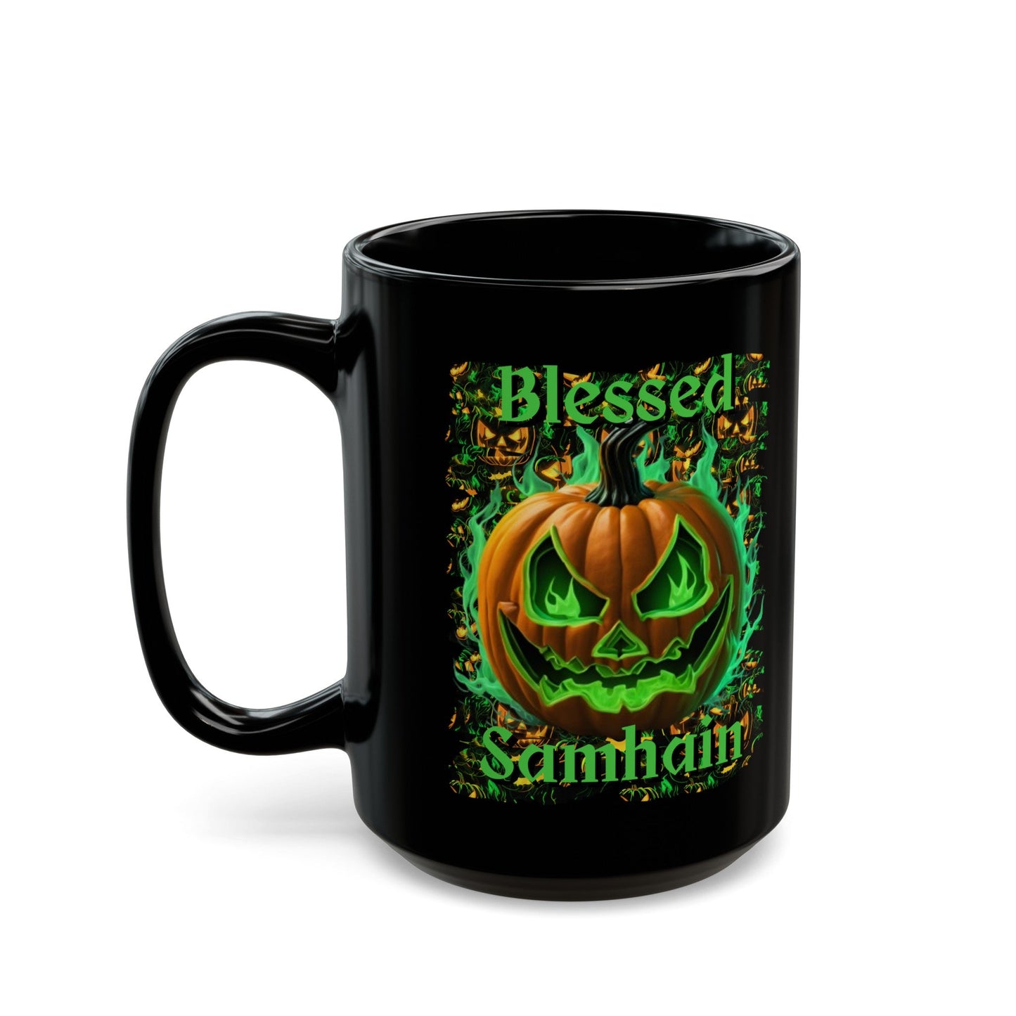 Blessed Samhain Green Jack Black Mug by cypherpunkgear – cypherpunkgear.com | Cypherpunk Merch
