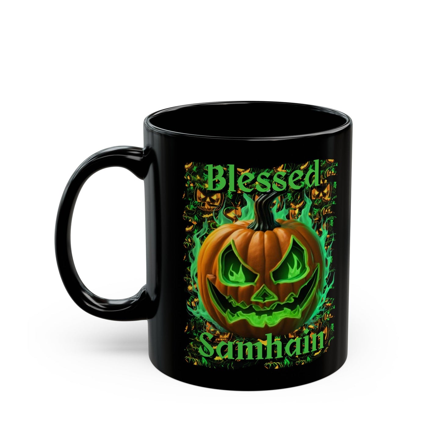 Blessed Samhain Green Jack Black Mug by cypherpunkgear – cypherpunkgear.com | Cypherpunk Merch