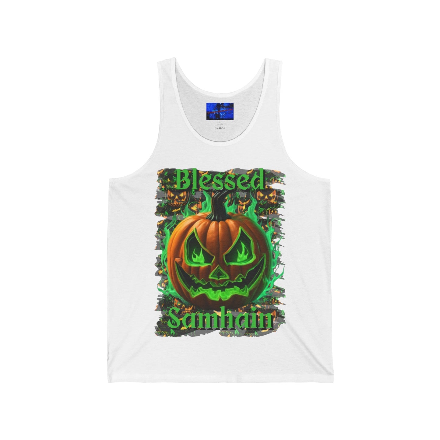 Blessed Samhain Green Jack Unisex Jersey Tank Top by cypherpunkgear – cypherpunkgear.com | Cypherpunk Merch