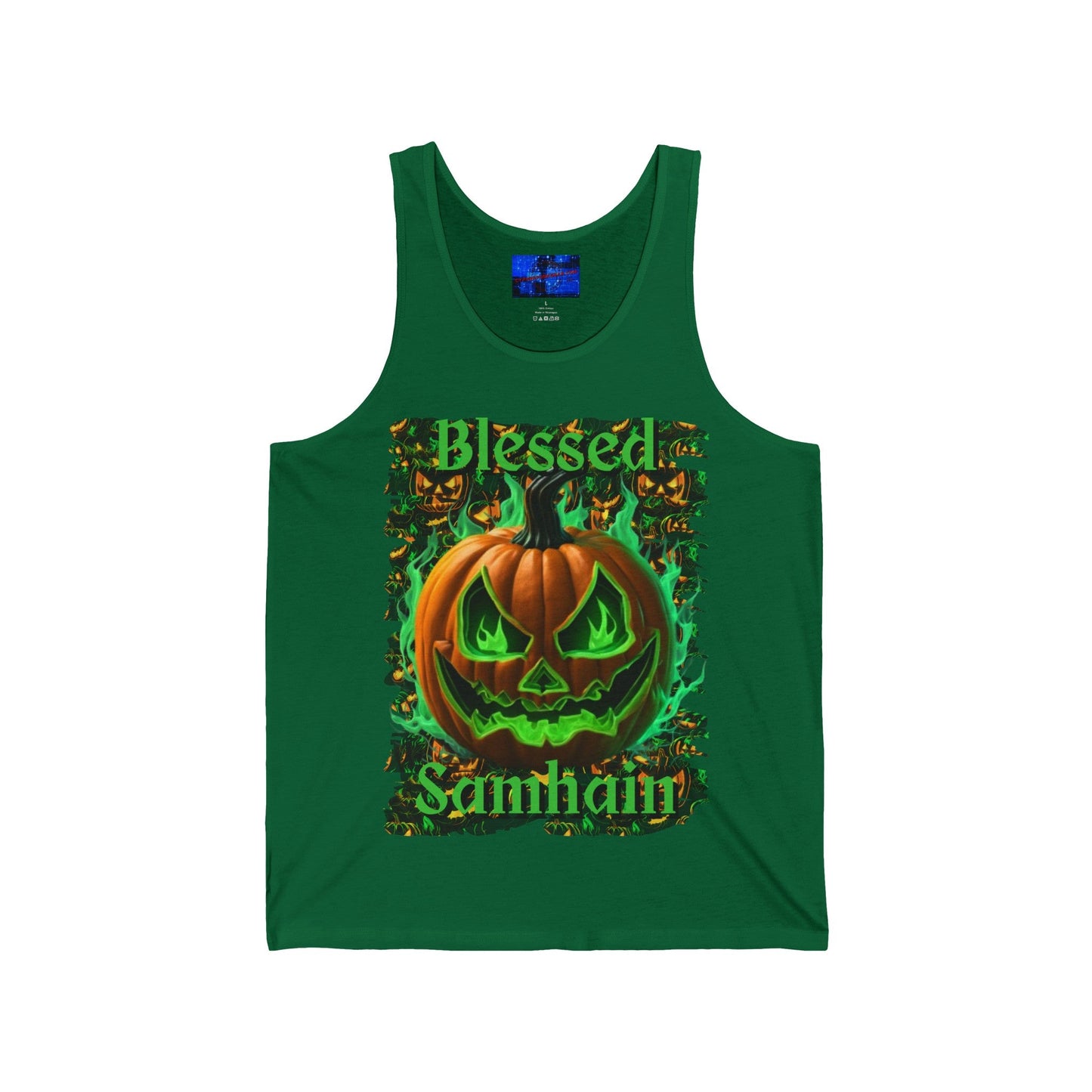 Blessed Samhain Green Jack Unisex Jersey Tank Top by cypherpunkgear – cypherpunkgear.com | Cypherpunk Merch