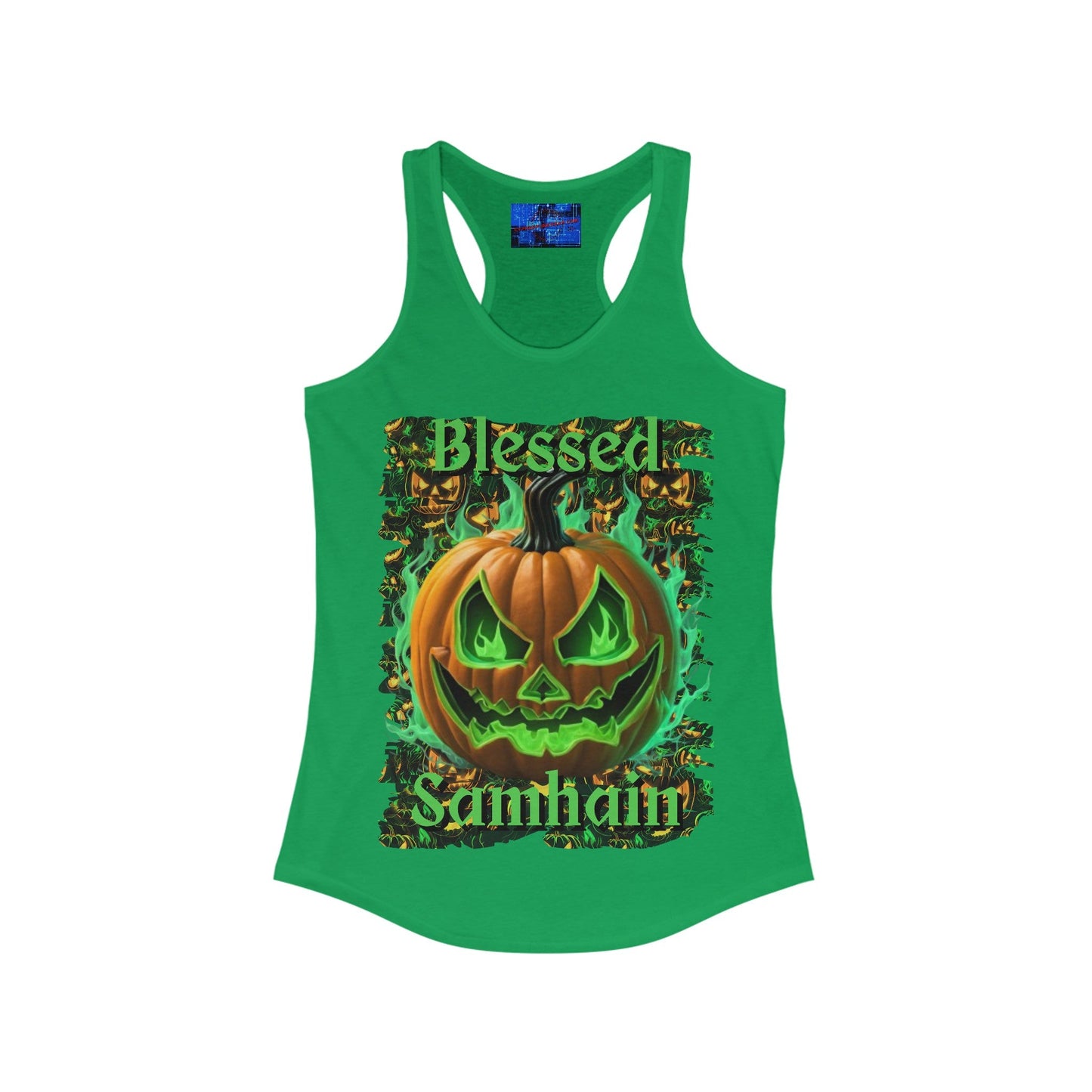 Blessed Samhain Green Jack Women's Racerback Tank Top by cypherpunkgear – cypherpunkgear.com | Cypherpunk Merch