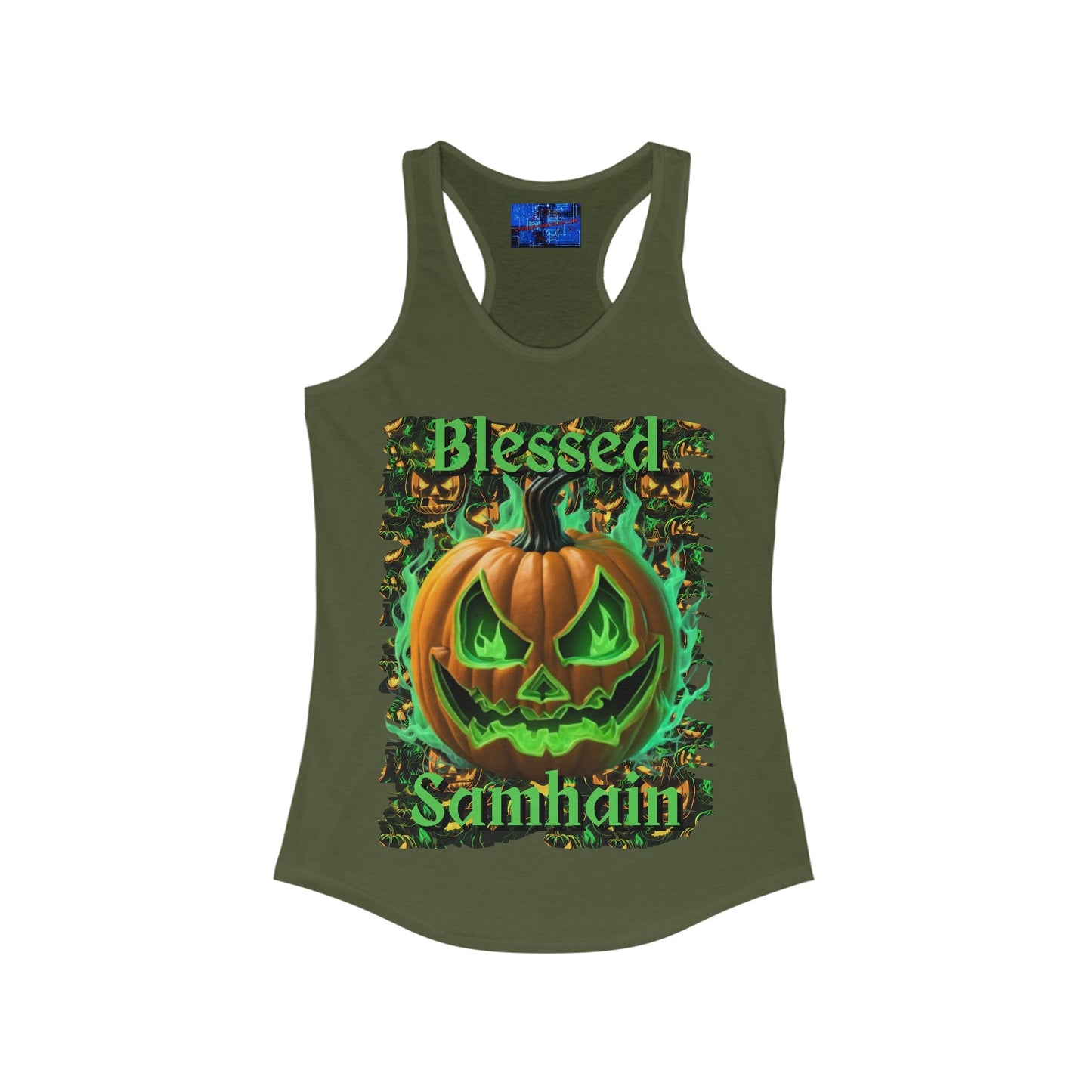 Blessed Samhain Green Jack Women's Racerback Tank Top by cypherpunkgear – cypherpunkgear.com | Cypherpunk Merch