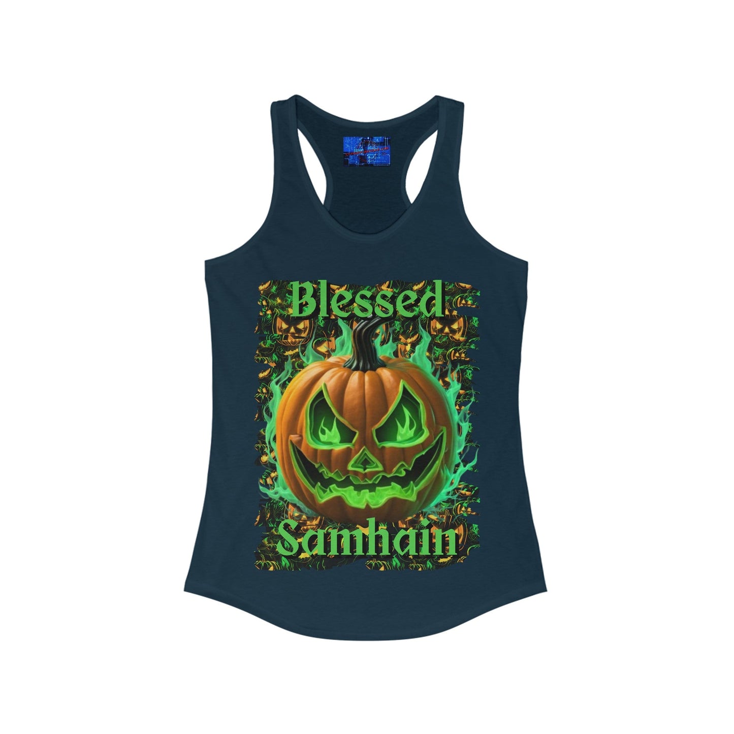 Blessed Samhain Green Jack Women's Racerback Tank Top by cypherpunkgear – cypherpunkgear.com | Cypherpunk Merch