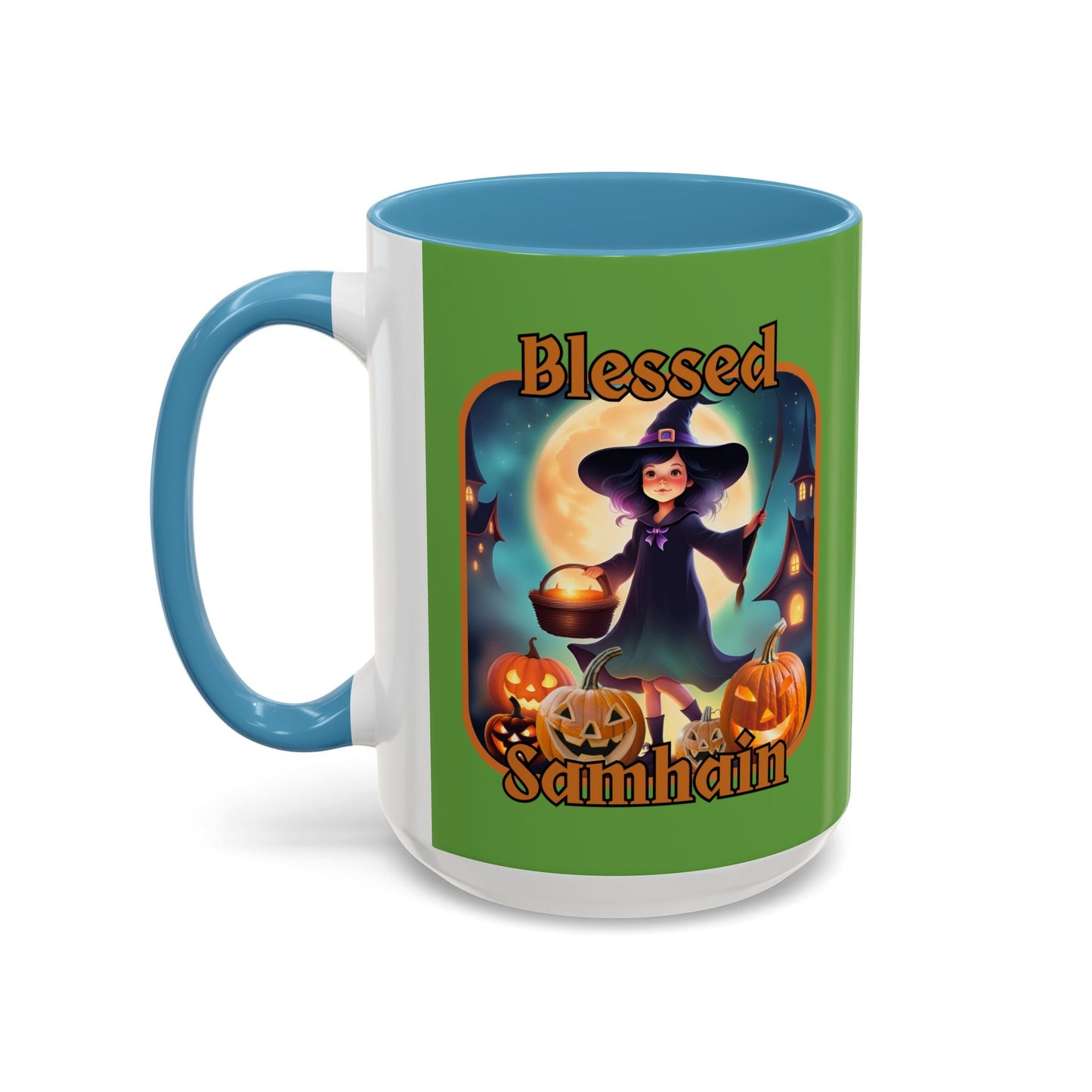 Blessed Samhain Little Witch ORfont Accent Mug by cypherpunkgear – cypherpunkgear.com | Cypherpunk Merch