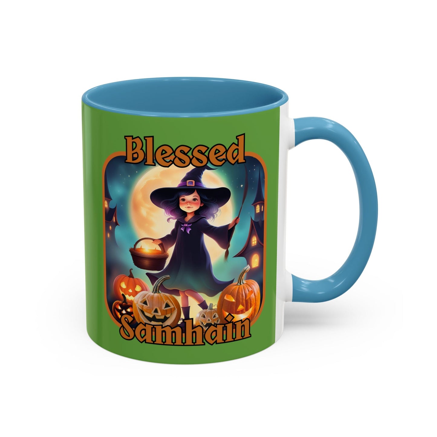 Blessed Samhain Little Witch ORfont Accent Mug by cypherpunkgear – cypherpunkgear.com | Cypherpunk Merch