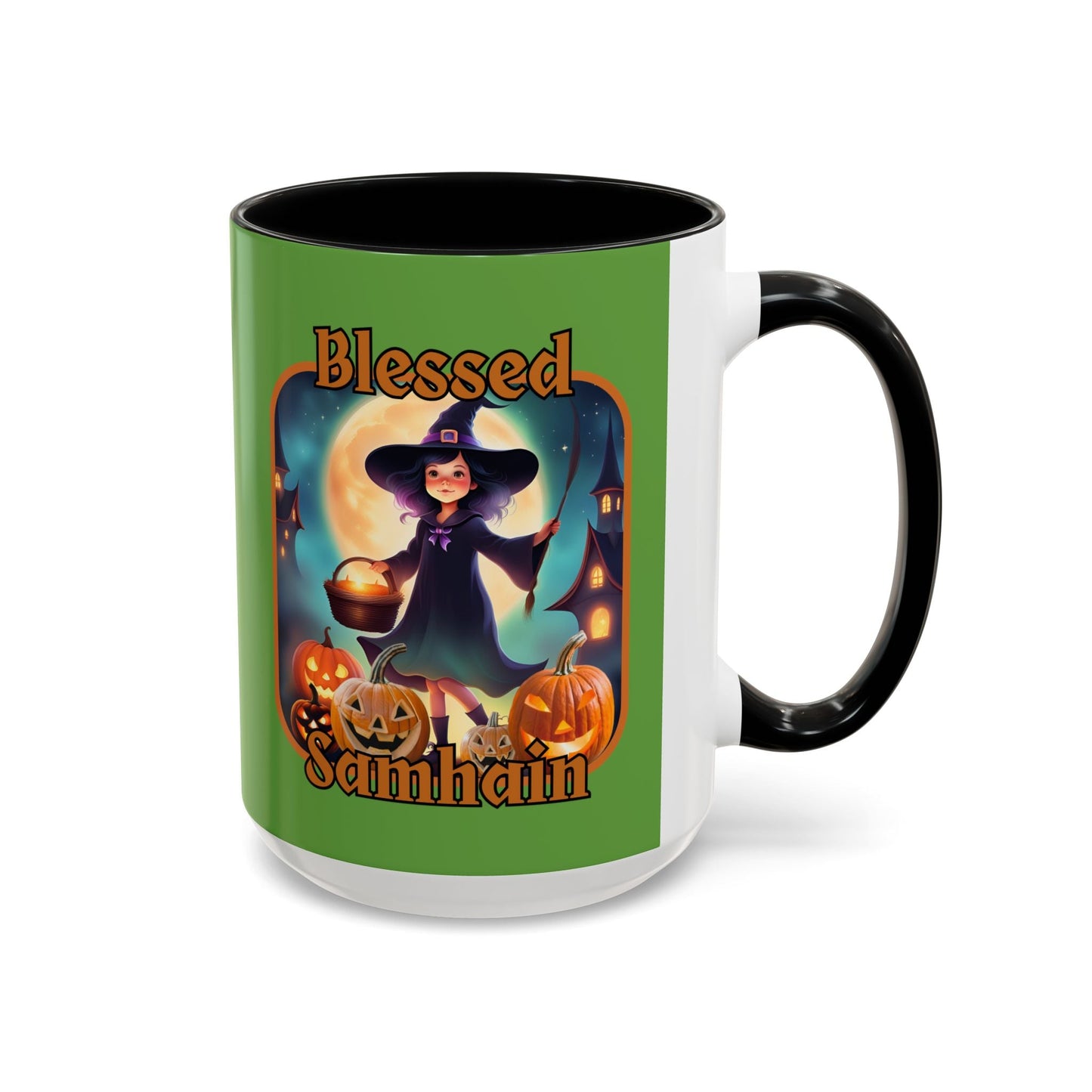 Blessed Samhain Little Witch ORfont Accent Mug by cypherpunkgear – cypherpunkgear.com | Cypherpunk Merch