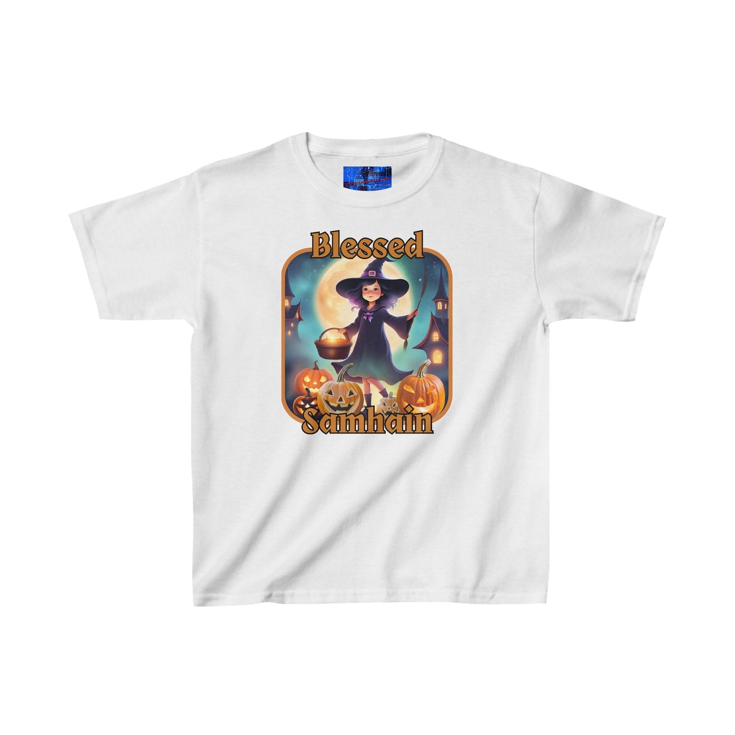 Blessed Samhain Little Witch ORfont Kids Heavy Cotton™ Tee by cypherpunkgear – cypherpunkgear.com | Cypherpunk Merch