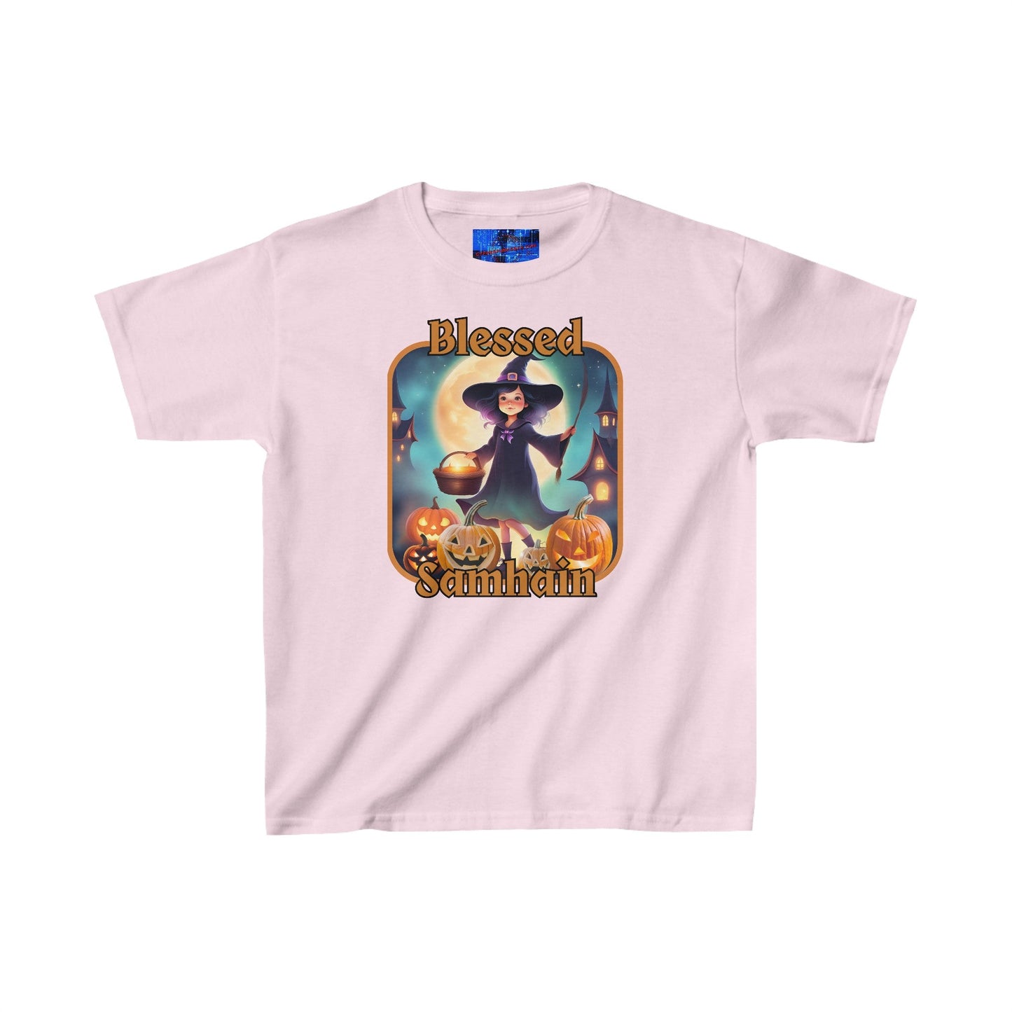 Blessed Samhain Little Witch ORfont Kids Heavy Cotton™ Tee by cypherpunkgear – cypherpunkgear.com | Cypherpunk Merch