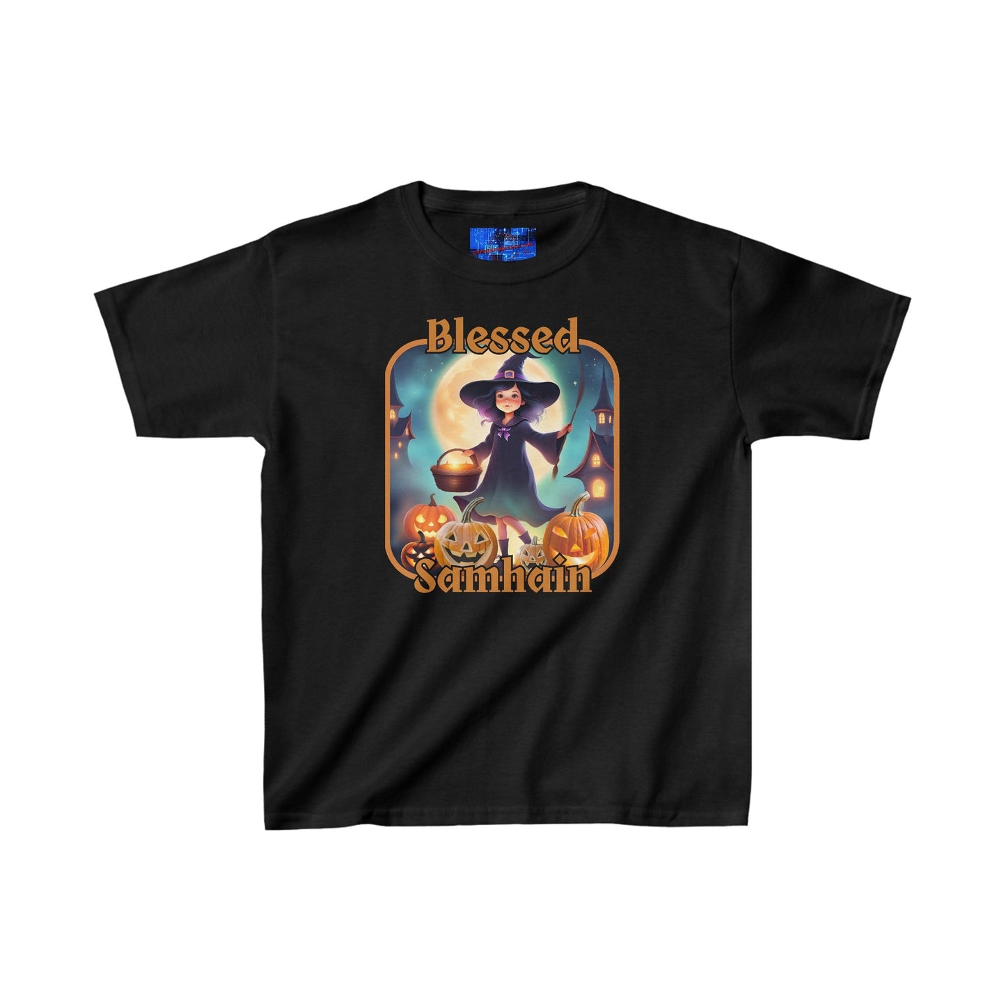 Blessed Samhain Little Witch ORfont Kids Heavy Cotton™ Tee by cypherpunkgear – cypherpunkgear.com | Cypherpunk Merch