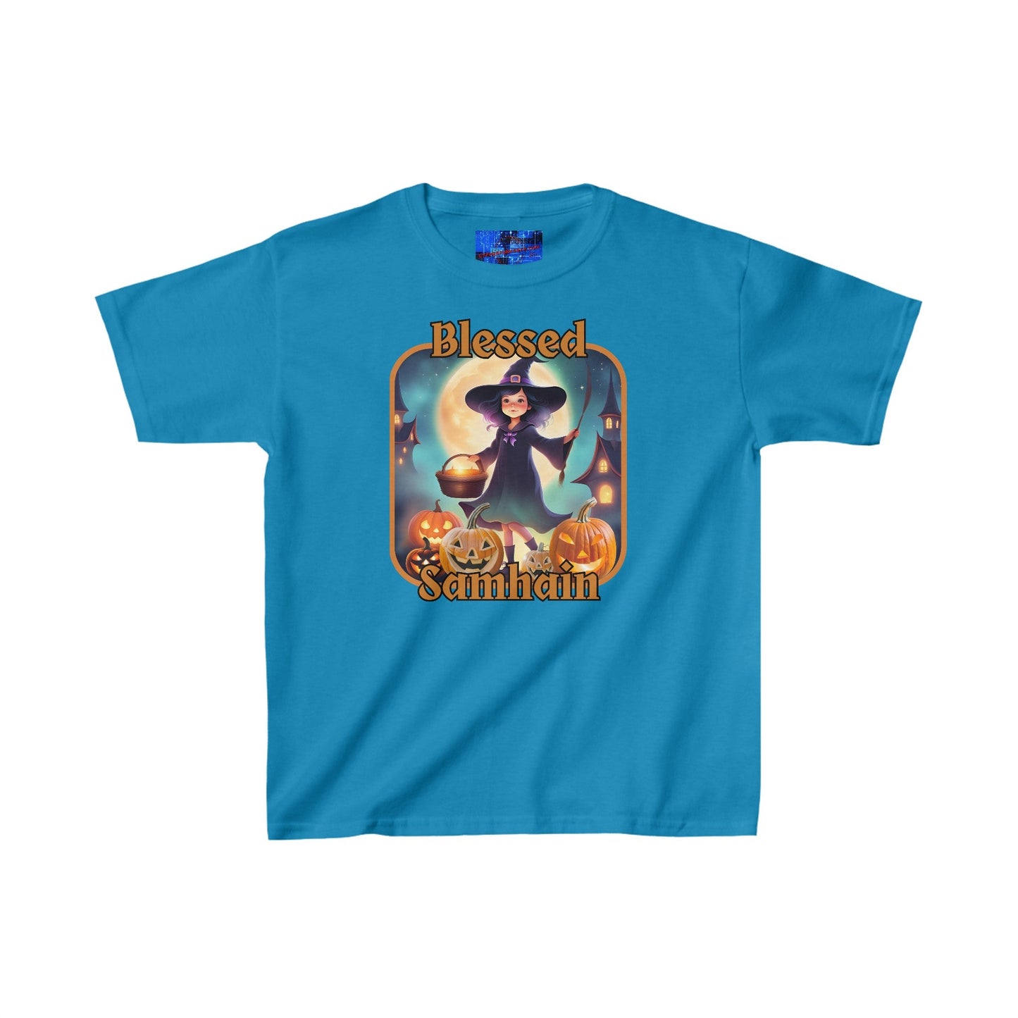 Blessed Samhain Little Witch ORfont Kids Heavy Cotton™ Tee by cypherpunkgear – cypherpunkgear.com | Cypherpunk Merch