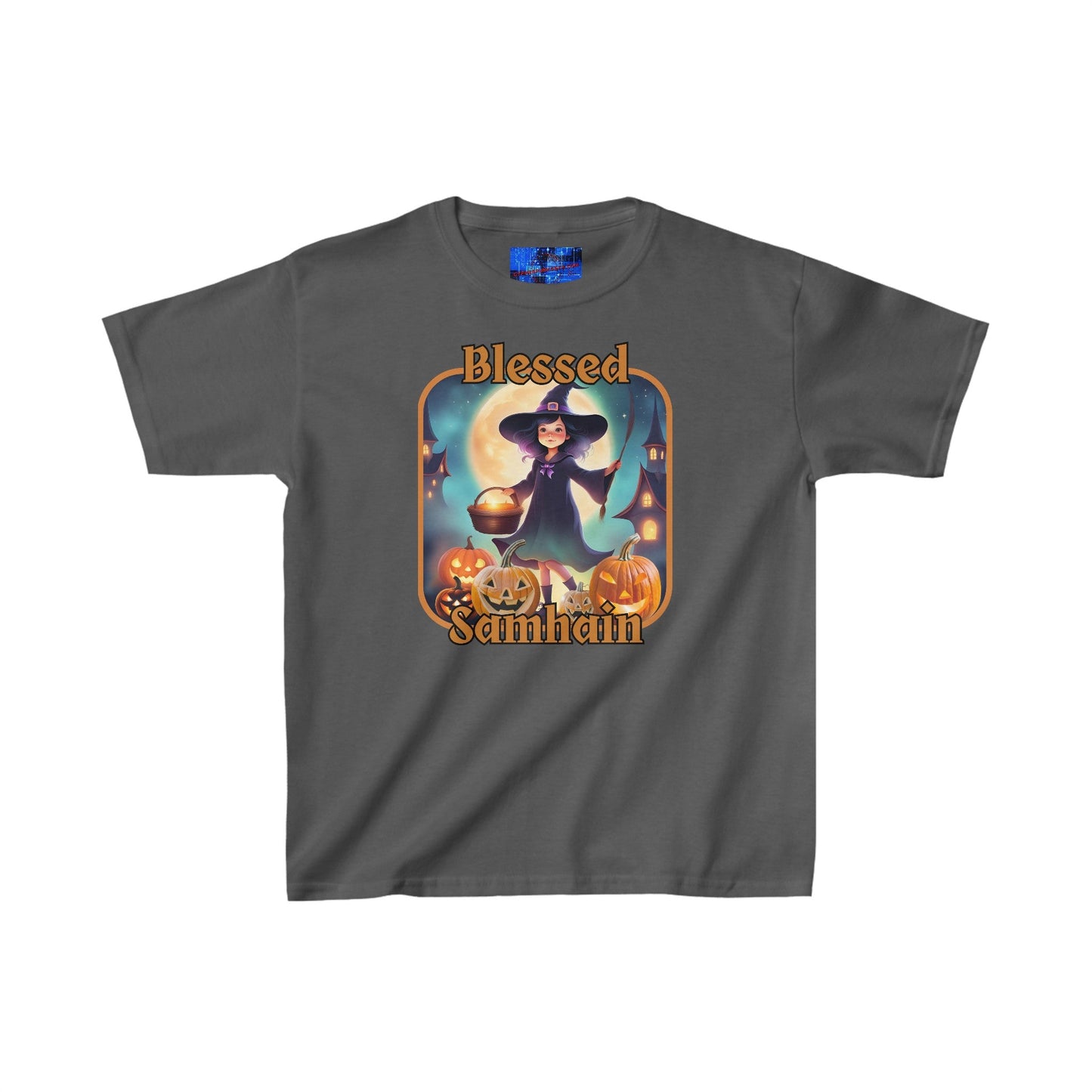 Blessed Samhain Little Witch ORfont Kids Heavy Cotton™ Tee by cypherpunkgear – cypherpunkgear.com | Cypherpunk Merch