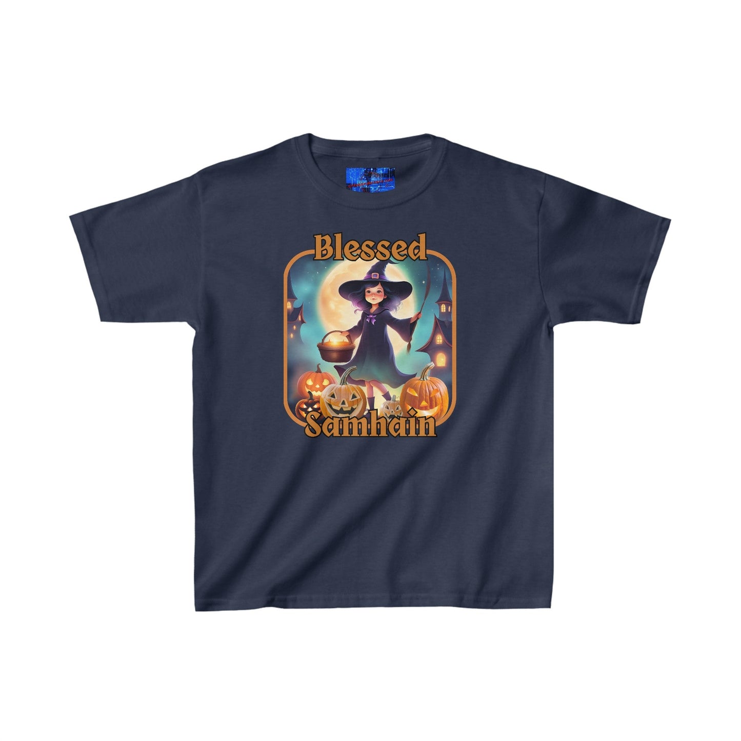 Blessed Samhain Little Witch ORfont Kids Heavy Cotton™ Tee by cypherpunkgear – cypherpunkgear.com | Cypherpunk Merch