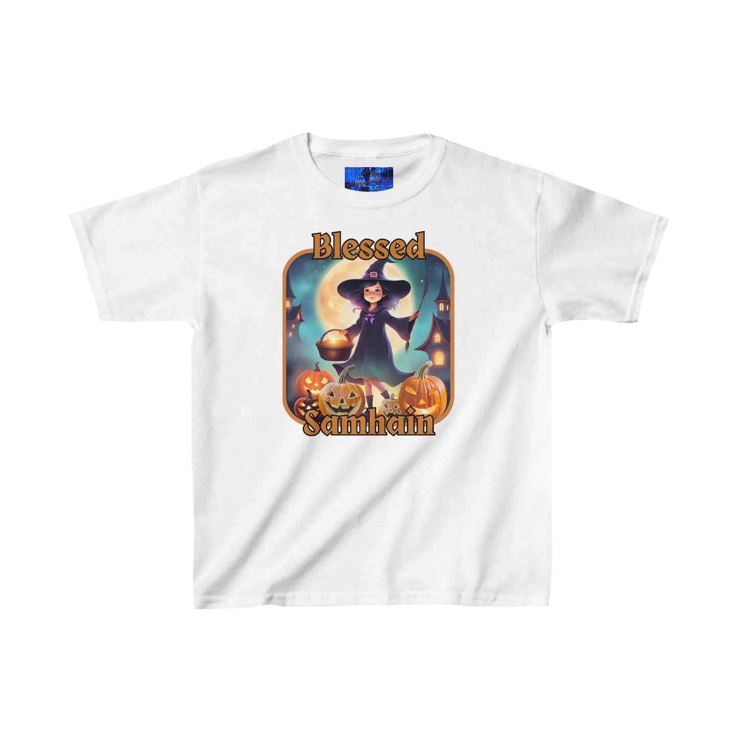 Blessed Samhain Little Witch ORfont Kids Heavy Cotton™ Tee by cypherpunkgear – cypherpunkgear.com | Cypherpunk Merch