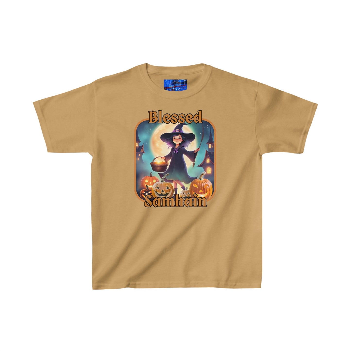 Blessed Samhain Little Witch ORfont Kids Heavy Cotton™ Tee by cypherpunkgear – cypherpunkgear.com | Cypherpunk Merch