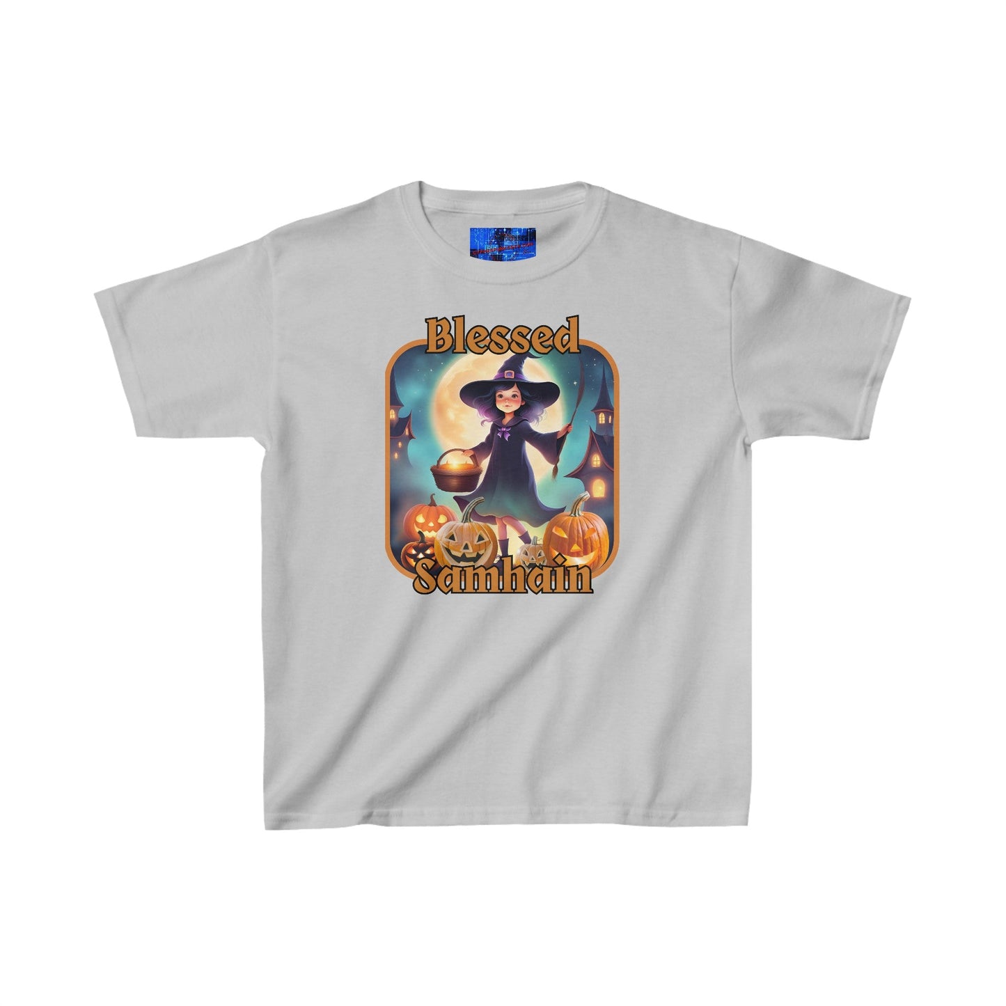 Blessed Samhain Little Witch ORfont Kids Heavy Cotton™ Tee by cypherpunkgear – cypherpunkgear.com | Cypherpunk Merch