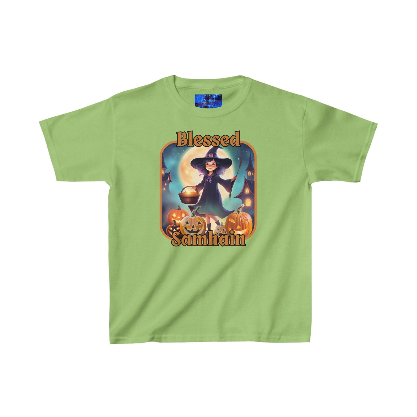 Blessed Samhain Little Witch ORfont Kids Heavy Cotton™ Tee by cypherpunkgear – cypherpunkgear.com | Cypherpunk Merch
