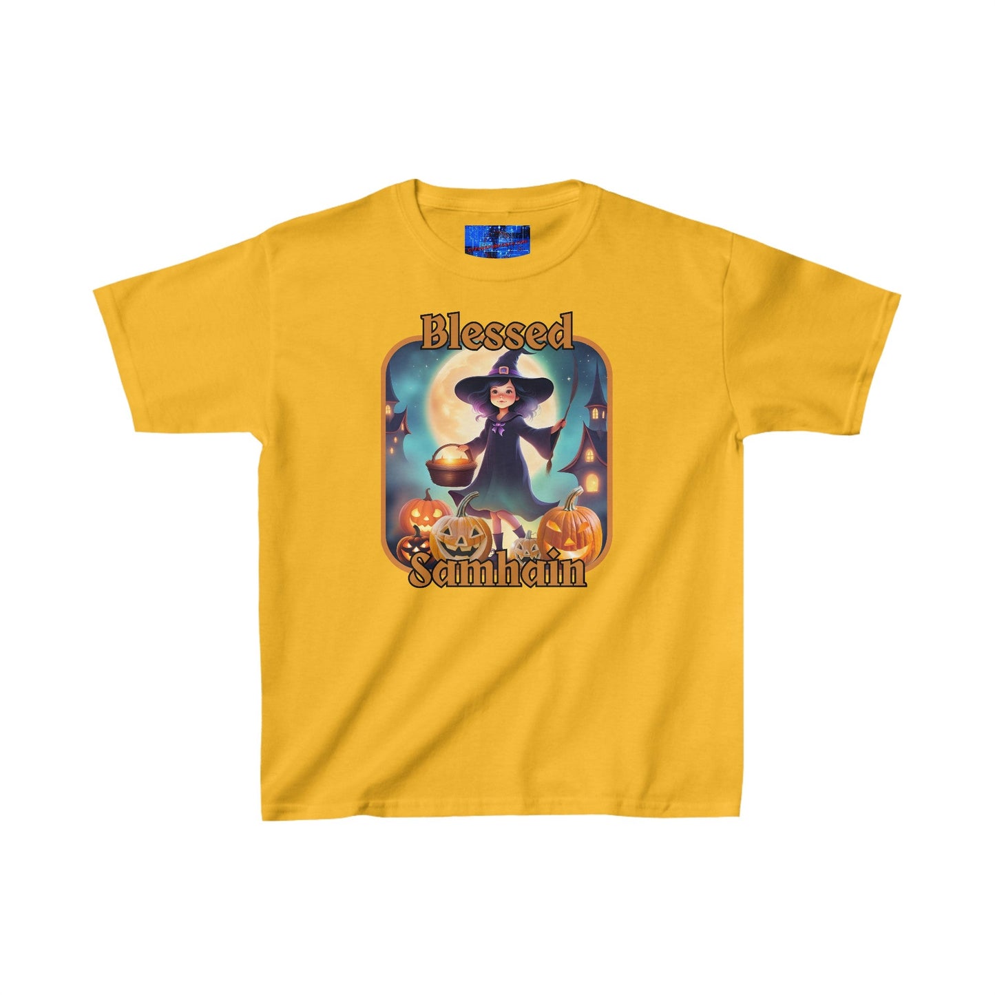 Blessed Samhain Little Witch ORfont Kids Heavy Cotton™ Tee by cypherpunkgear – cypherpunkgear.com | Cypherpunk Merch
