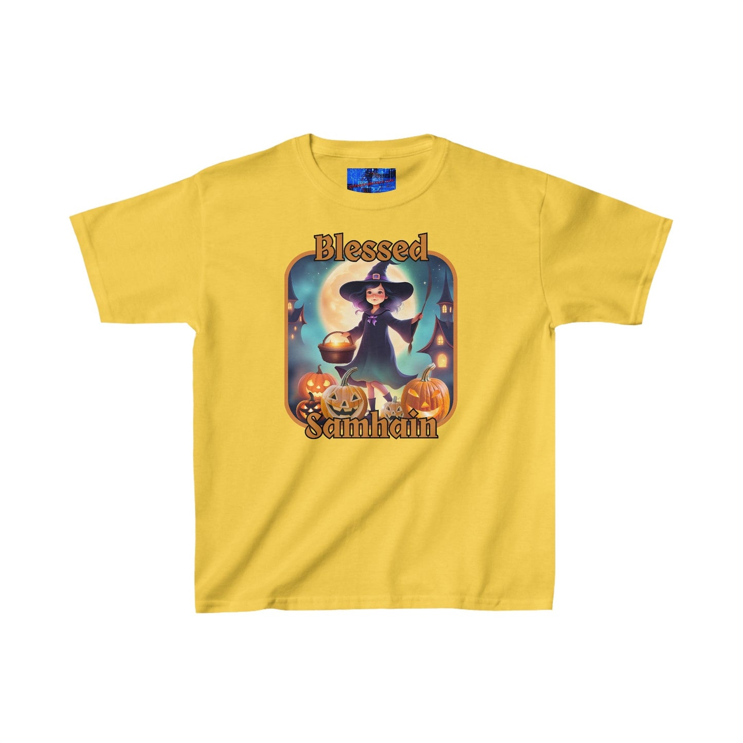 Blessed Samhain Little Witch ORfont Kids Heavy Cotton™ Tee by cypherpunkgear – cypherpunkgear.com | Cypherpunk Merch