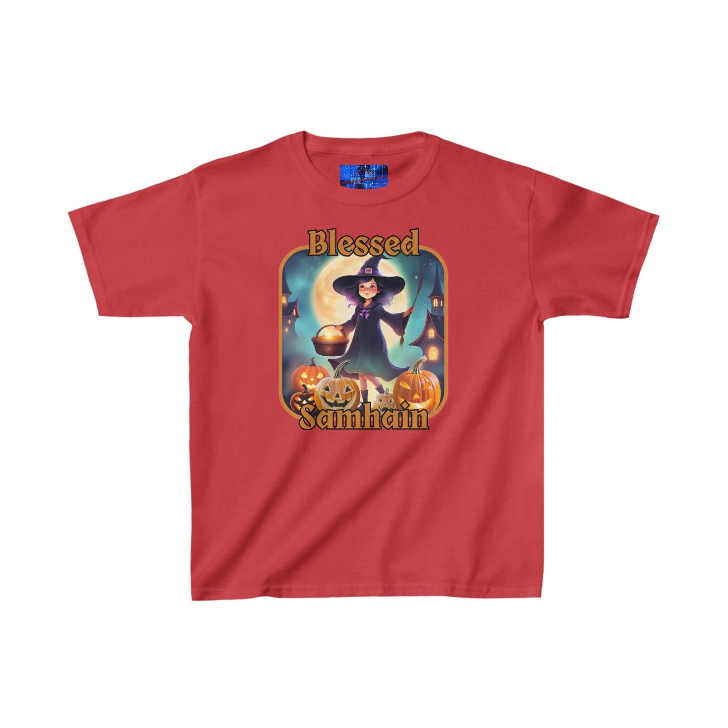 Blessed Samhain Little Witch ORfont Kids Heavy Cotton™ Tee by cypherpunkgear – cypherpunkgear.com | Cypherpunk Merch