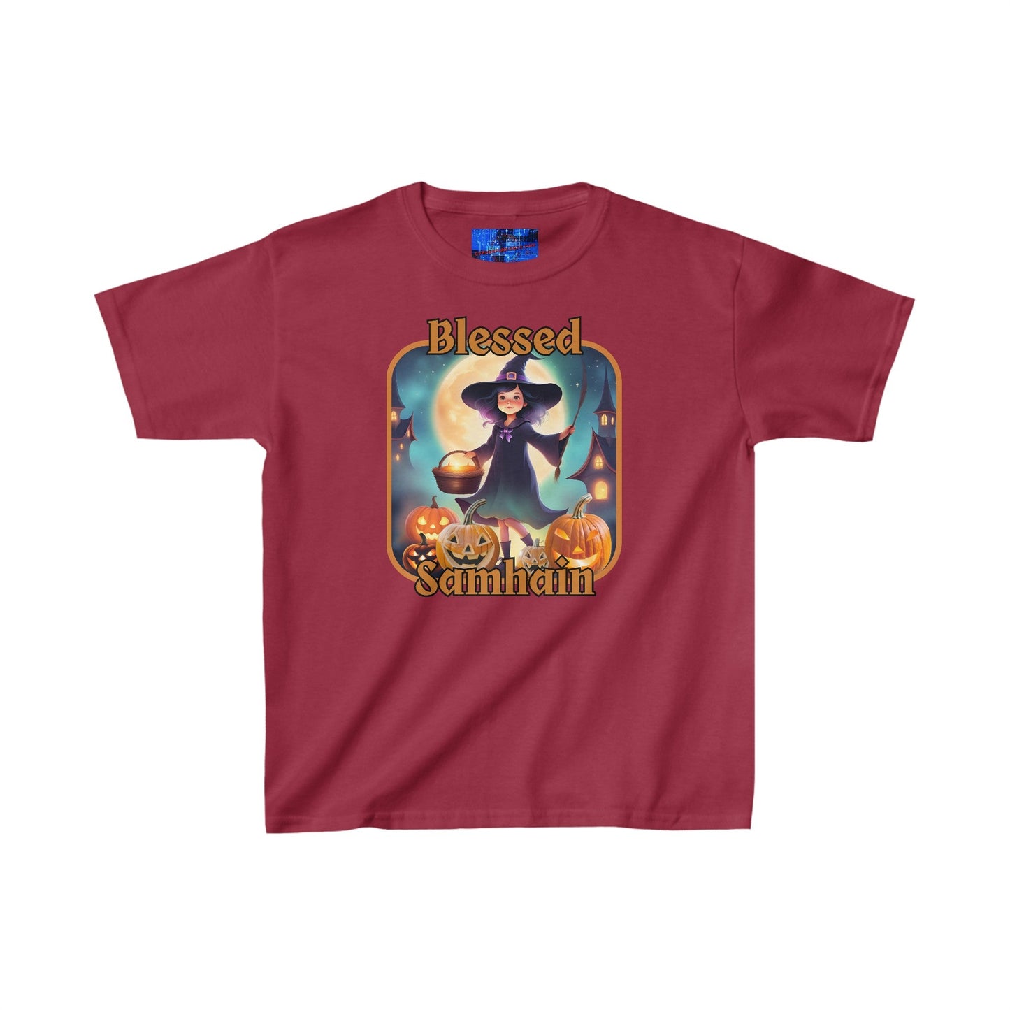 Blessed Samhain Little Witch ORfont Kids Heavy Cotton™ Tee by cypherpunkgear – cypherpunkgear.com | Cypherpunk Merch