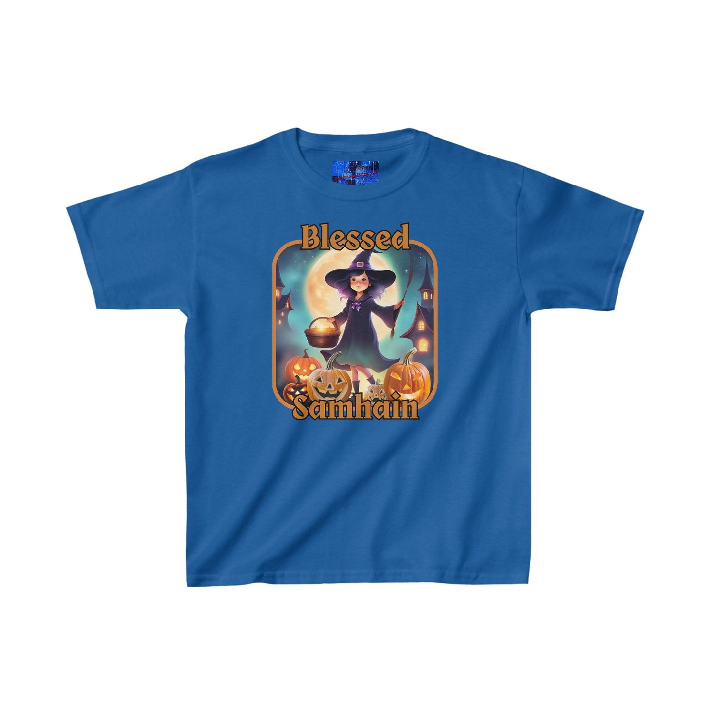 Blessed Samhain Little Witch ORfont Kids Heavy Cotton™ Tee by cypherpunkgear – cypherpunkgear.com | Cypherpunk Merch
