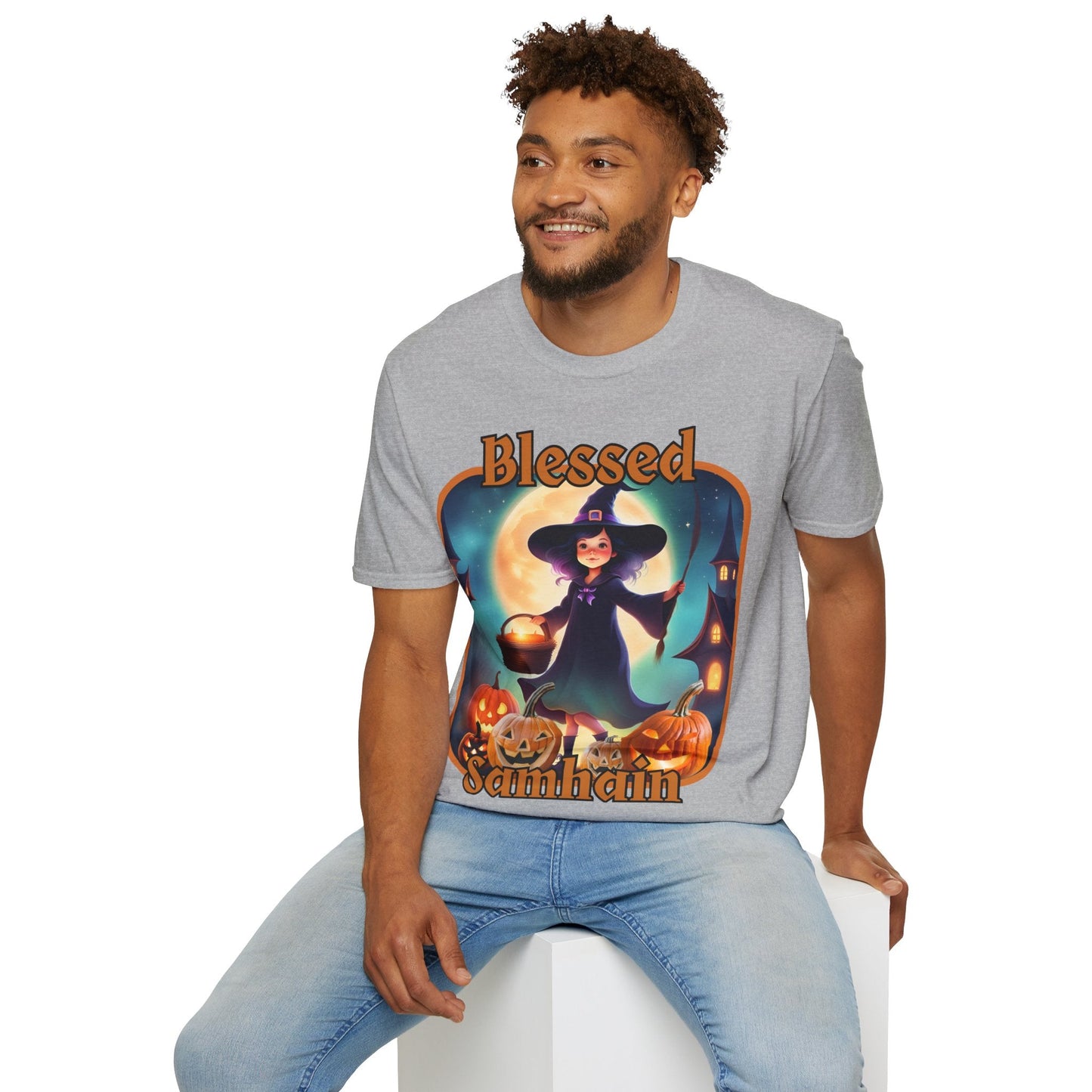 Blessed Samhain Little Witch ORfont LTcolors Unisex T-Shirt by cypherpunkgear – cypherpunkgear.com | Cypherpunk Merch