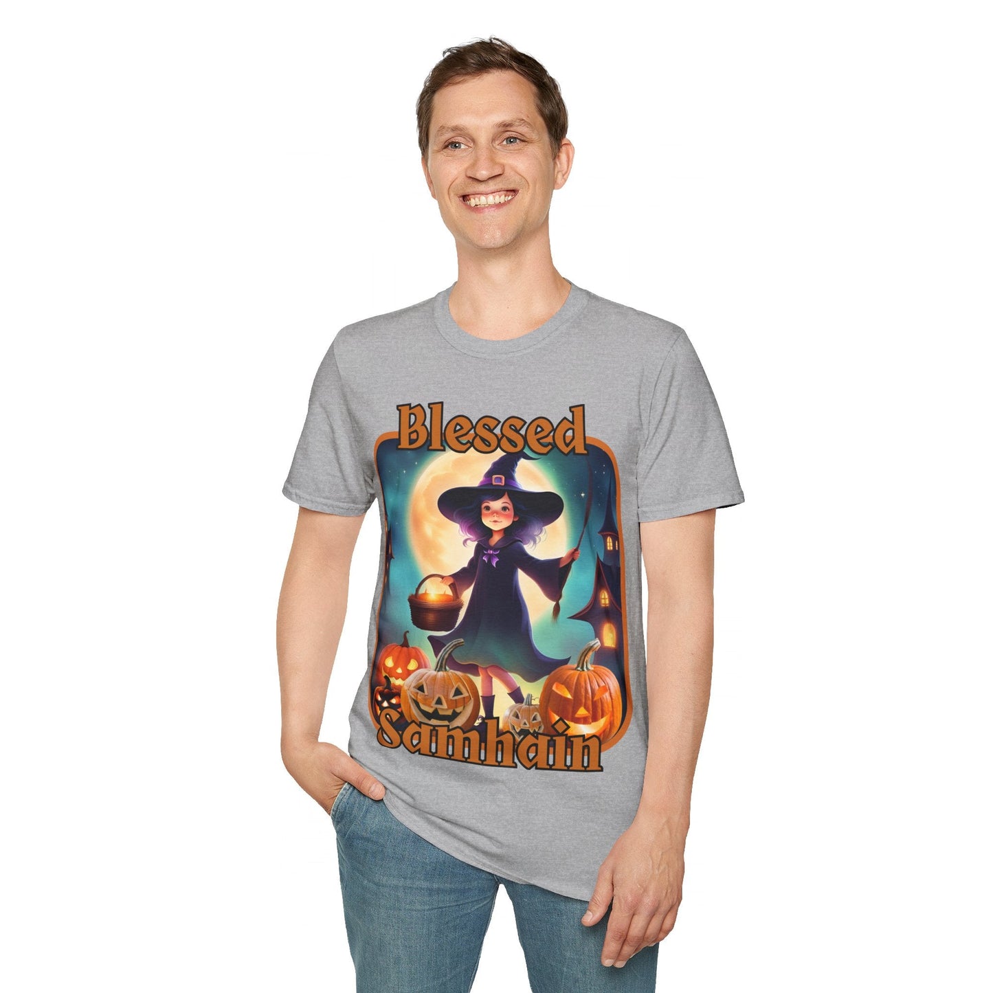 Blessed Samhain Little Witch ORfont LTcolors Unisex T-Shirt by cypherpunkgear – cypherpunkgear.com | Cypherpunk Merch