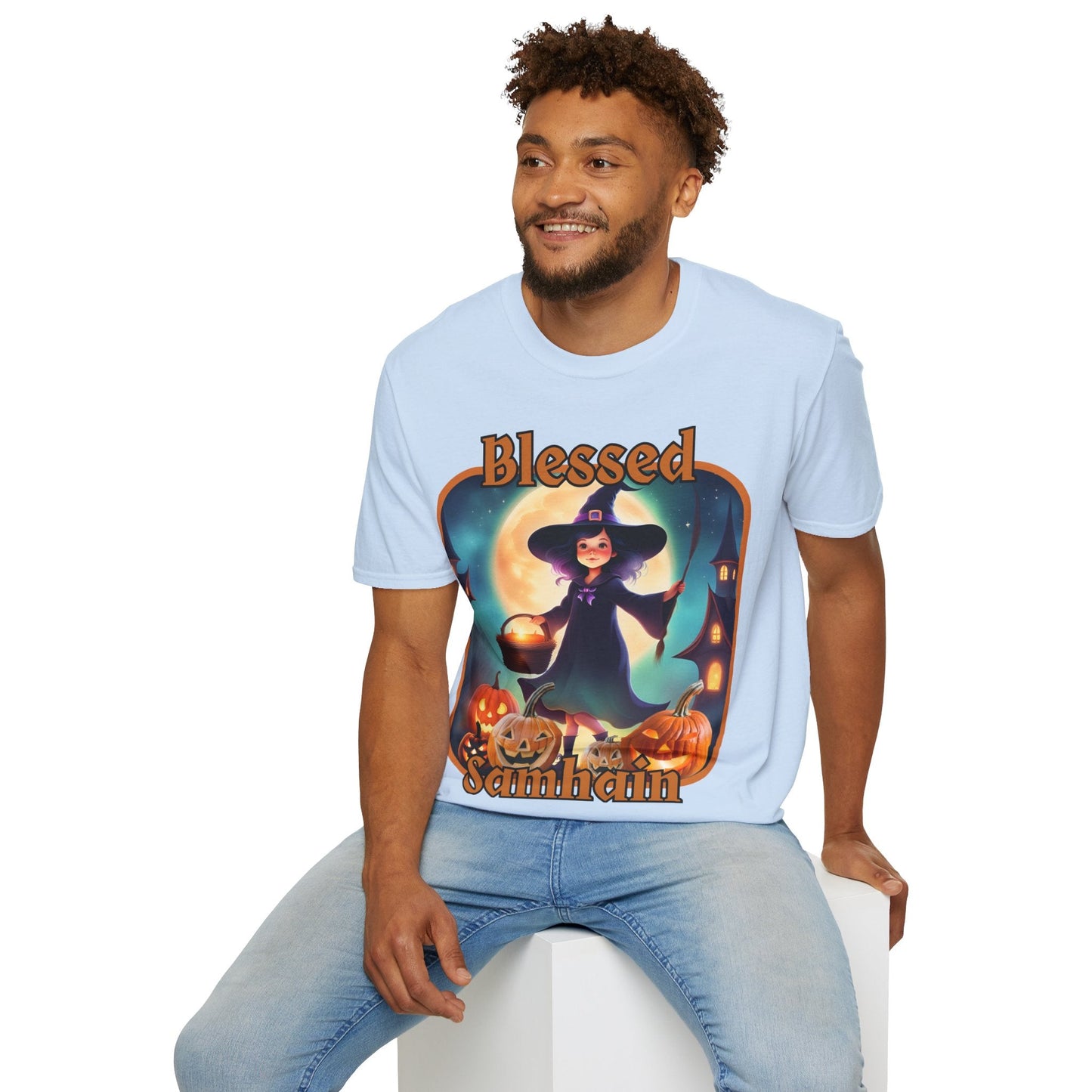 Blessed Samhain Little Witch ORfont LTcolors Unisex T-Shirt by cypherpunkgear – cypherpunkgear.com | Cypherpunk Merch