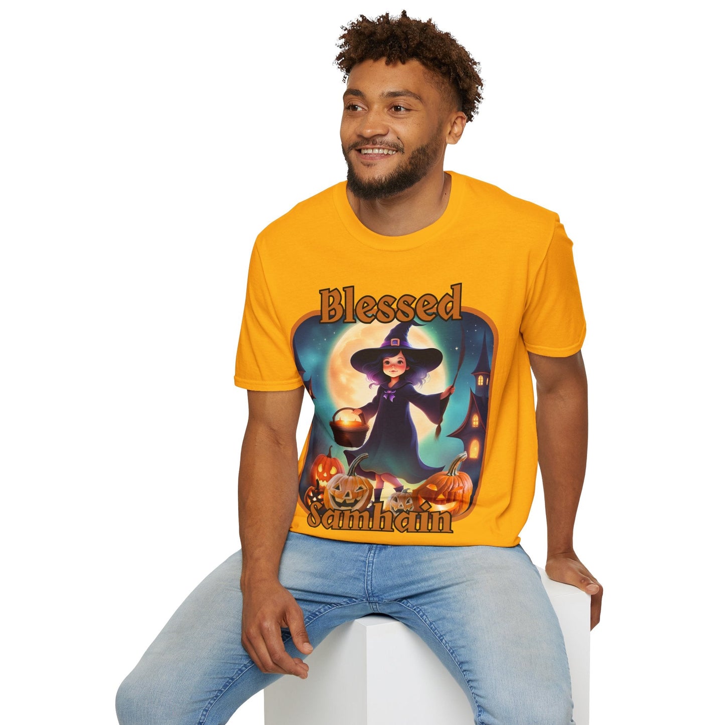 Blessed Samhain Little Witch ORfont LTcolors Unisex T-Shirt by cypherpunkgear – cypherpunkgear.com | Cypherpunk Merch