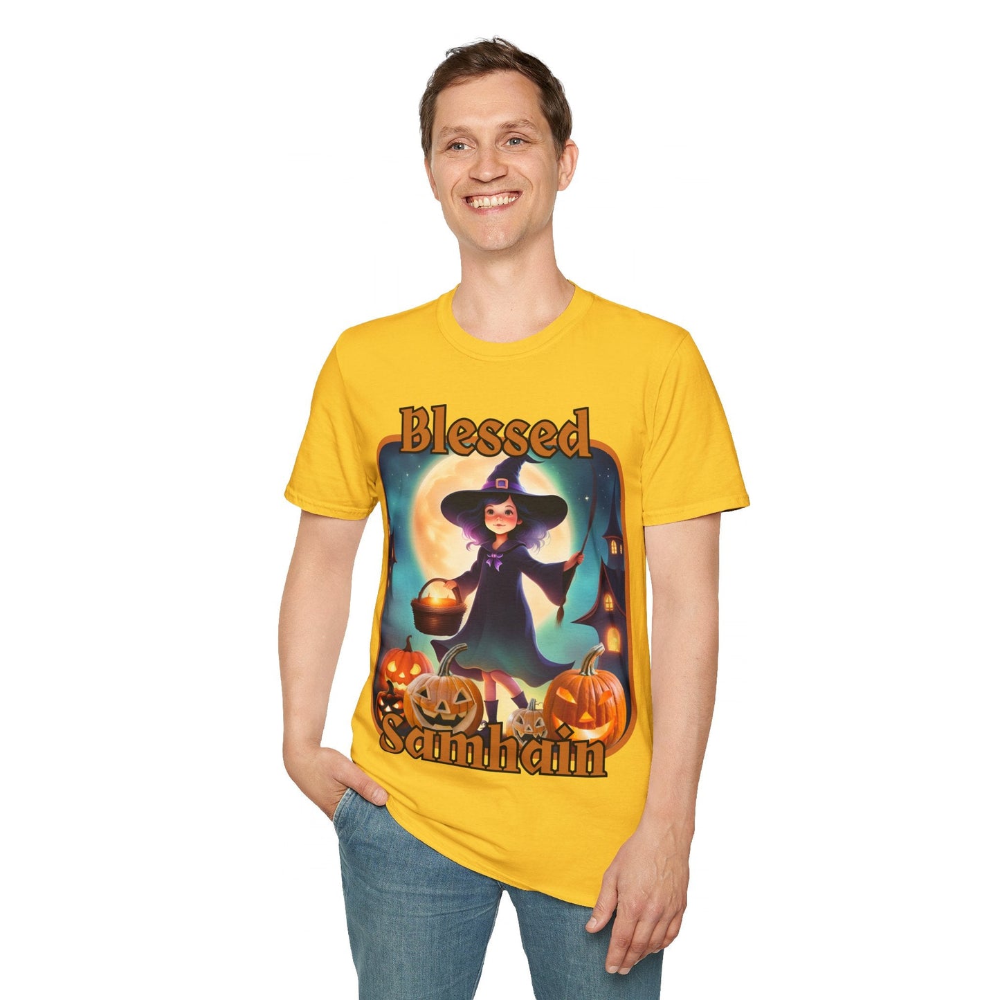 Blessed Samhain Little Witch ORfont LTcolors Unisex T-Shirt by cypherpunkgear – cypherpunkgear.com | Cypherpunk Merch