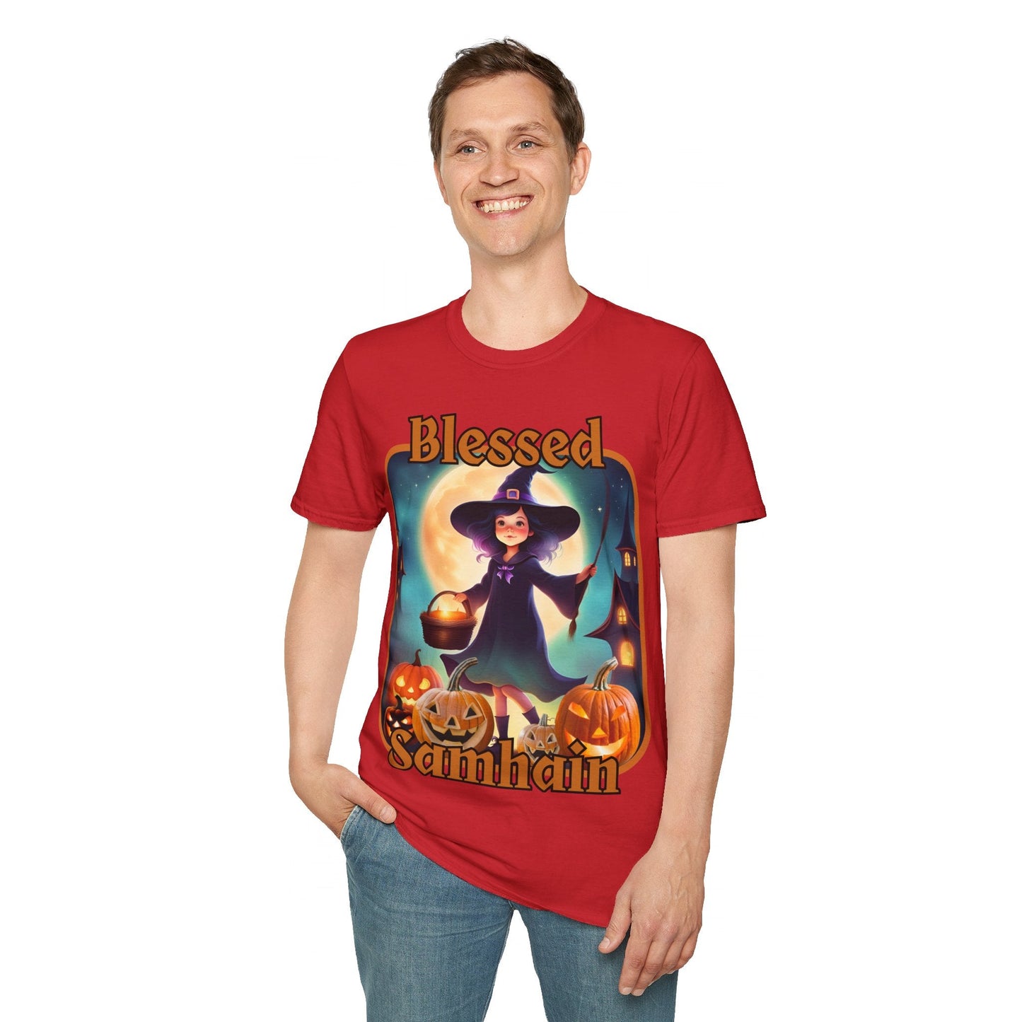 Blessed Samhain Little Witch ORfont LTcolors Unisex T-Shirt by cypherpunkgear – cypherpunkgear.com | Cypherpunk Merch