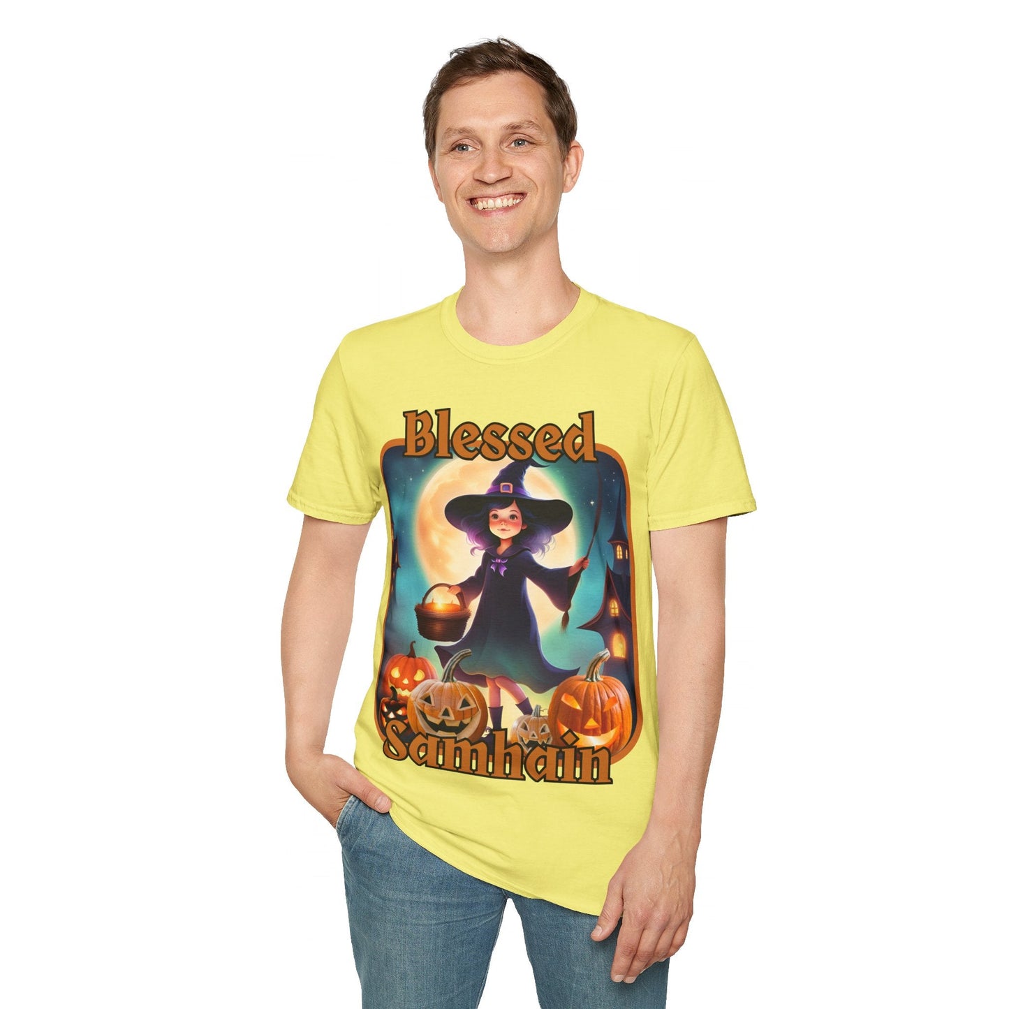 Blessed Samhain Little Witch ORfont LTcolors Unisex T-Shirt by cypherpunkgear – cypherpunkgear.com | Cypherpunk Merch
