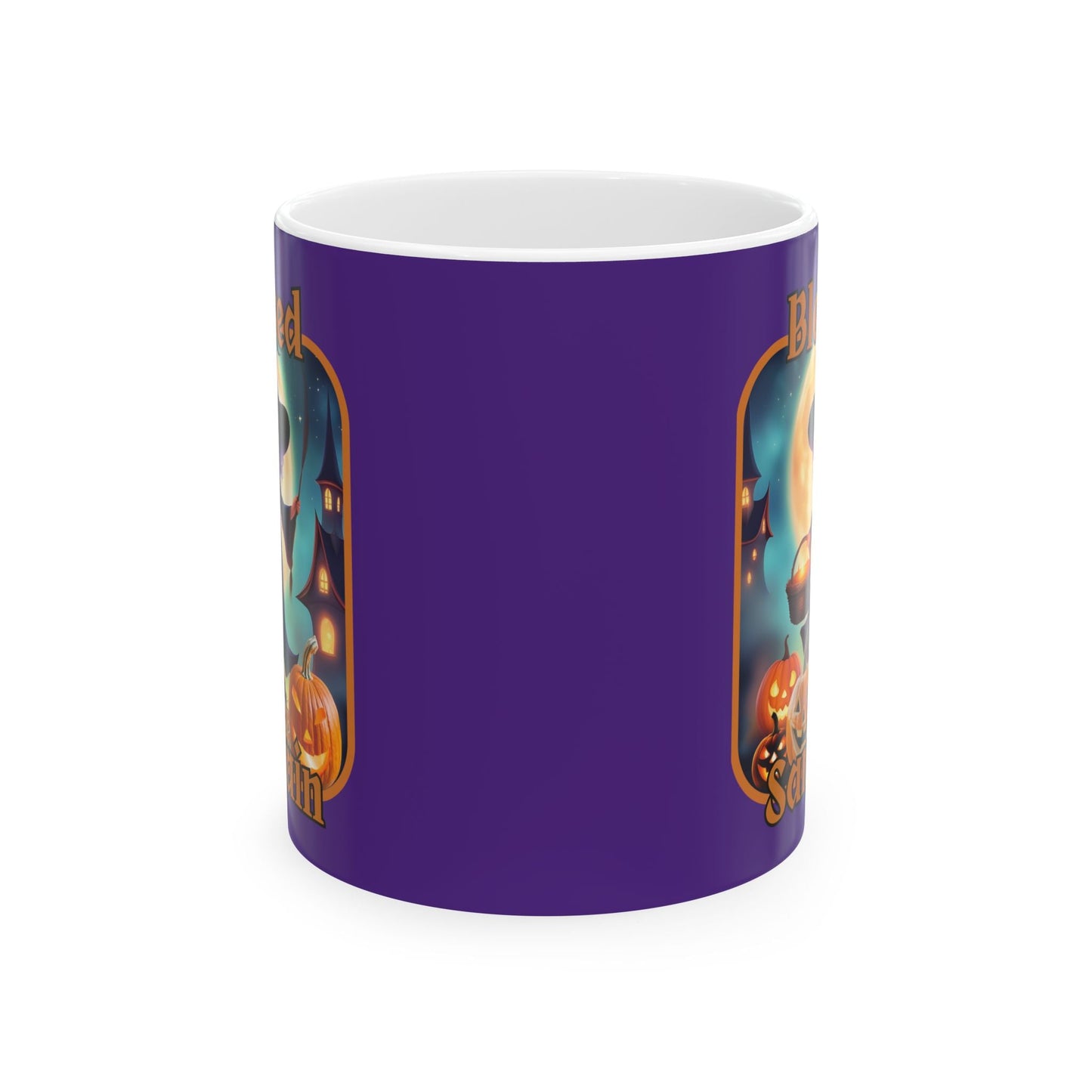 Blessed Samhain Little Witch ORfont Purple Mug by cypherpunkgear – cypherpunkgear.com | Cypherpunk Merch